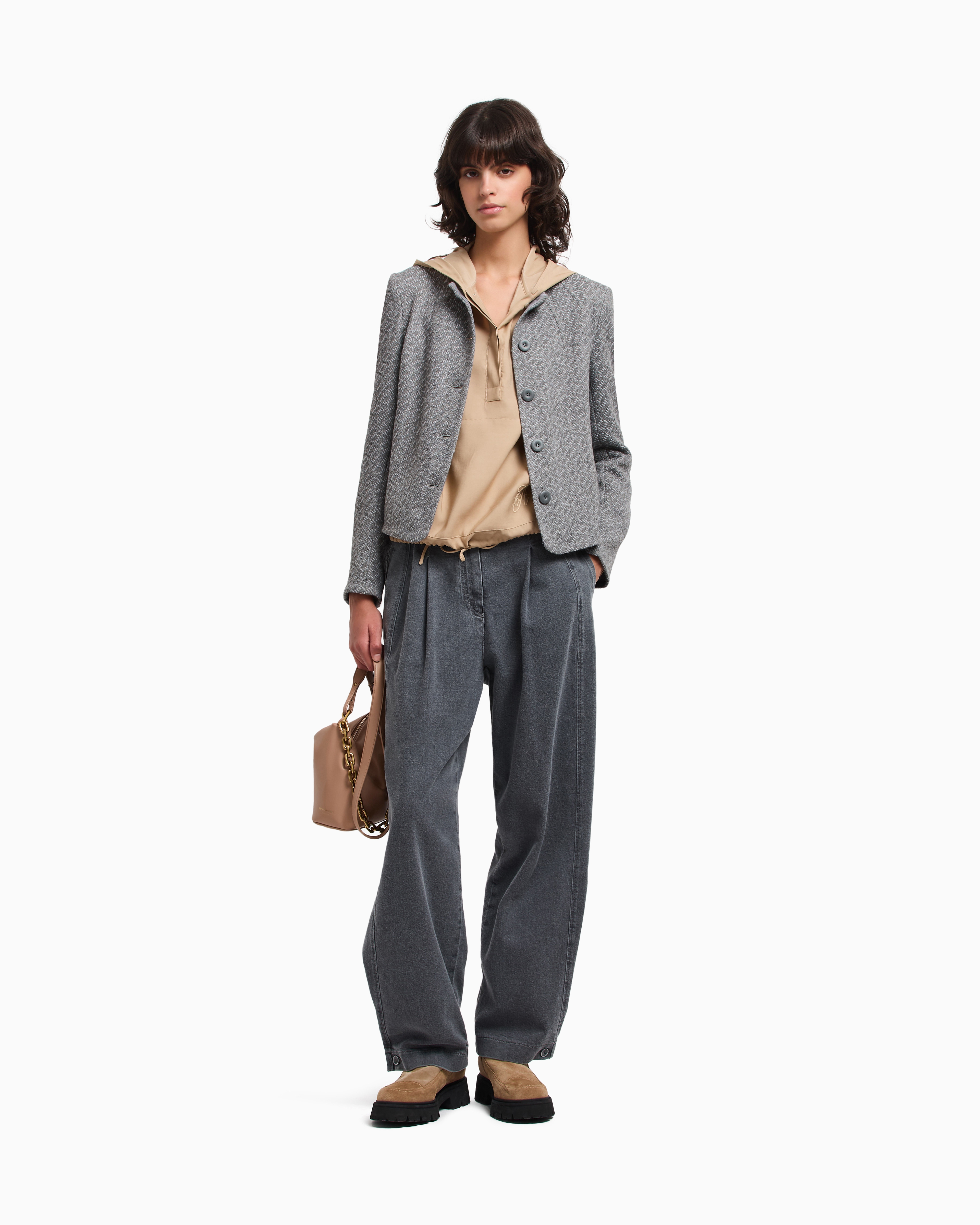 Emporio Armani - Icon tricot-effect jacquard knit jacket, Woman, Grey, Size: