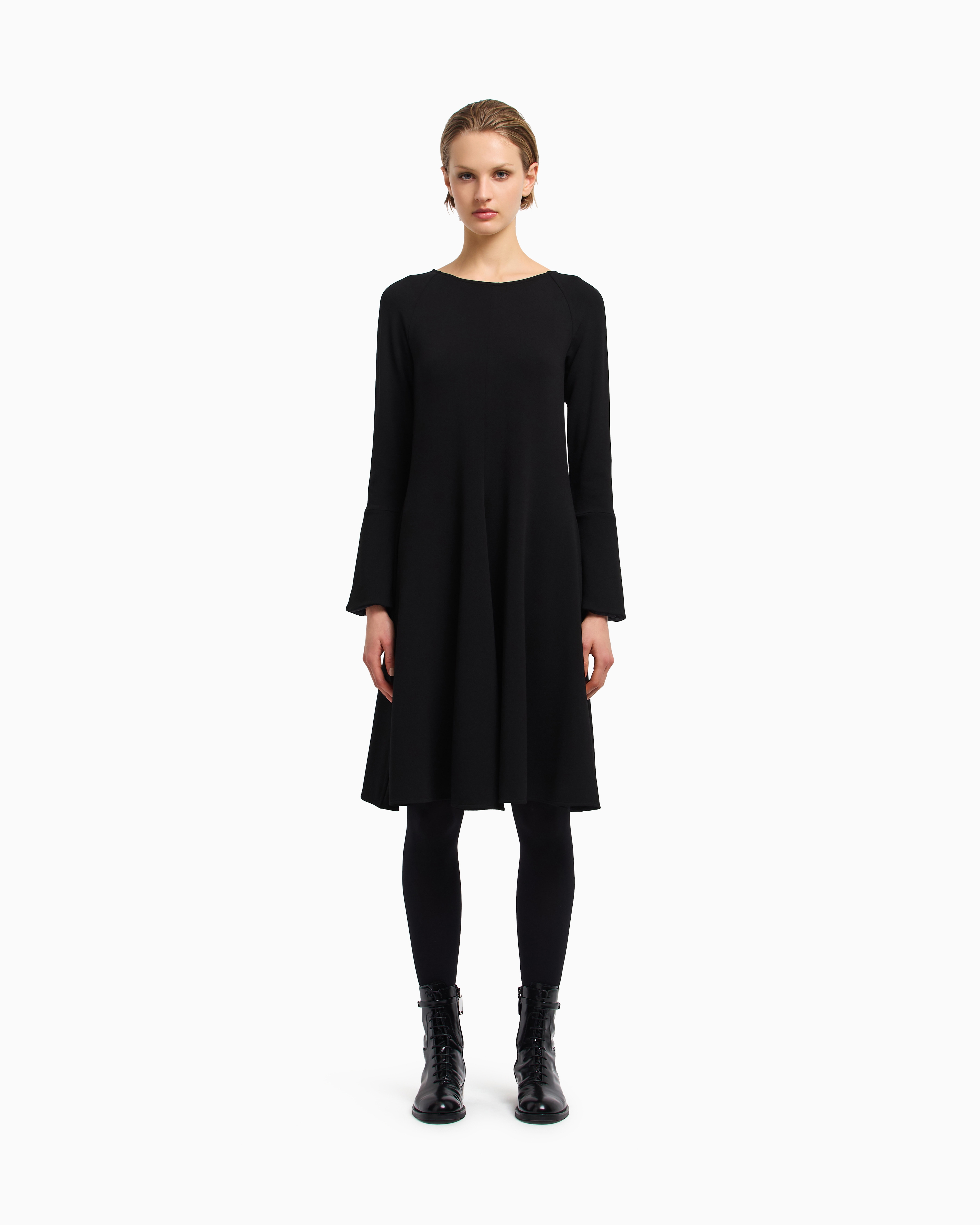 Emporio Armani - Flared, crêpe-jersey dress, Woman, Black, Size: