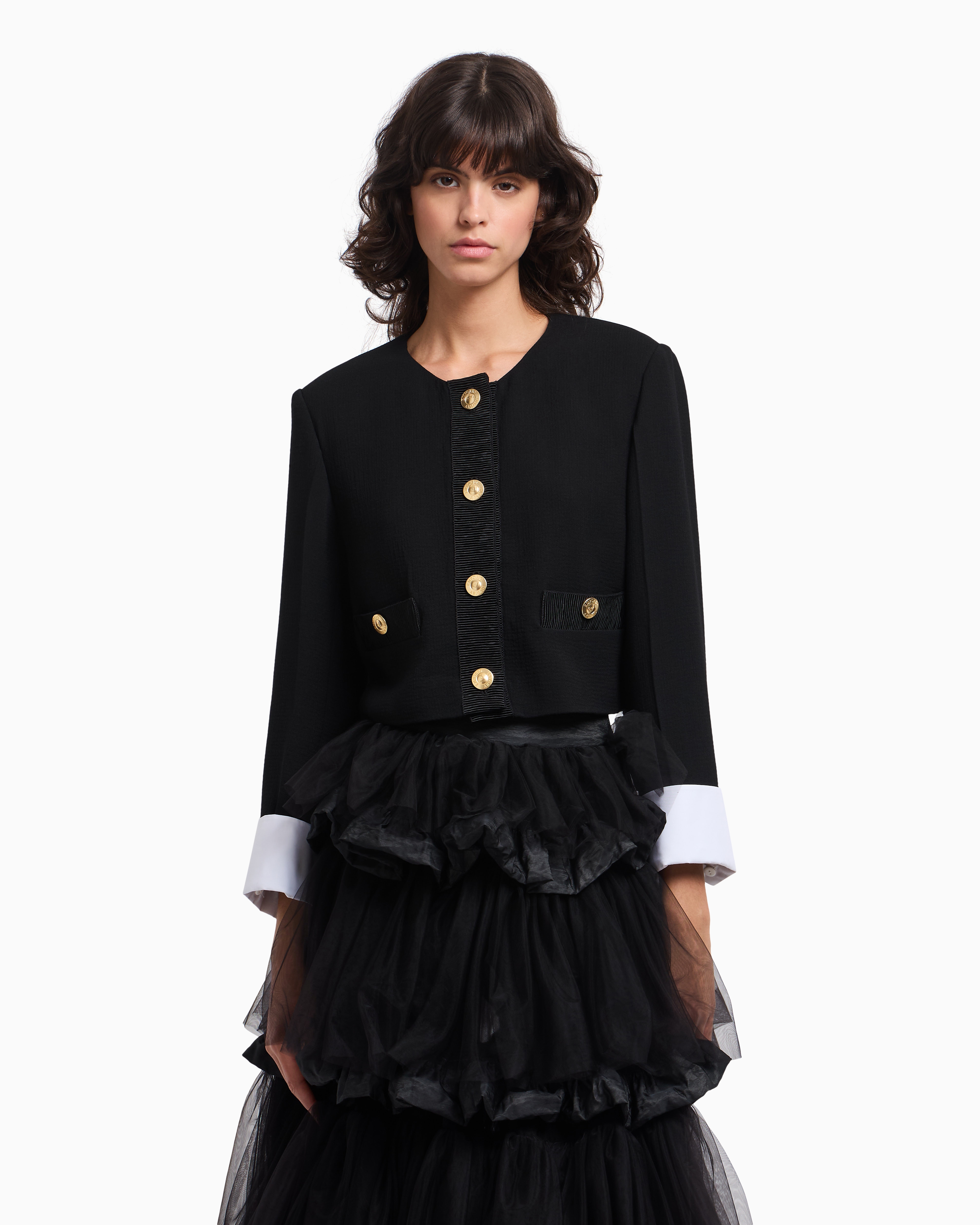 Emporio Armani Veste À Simple Boutonnage En Mélange De Laine Vierge In Black