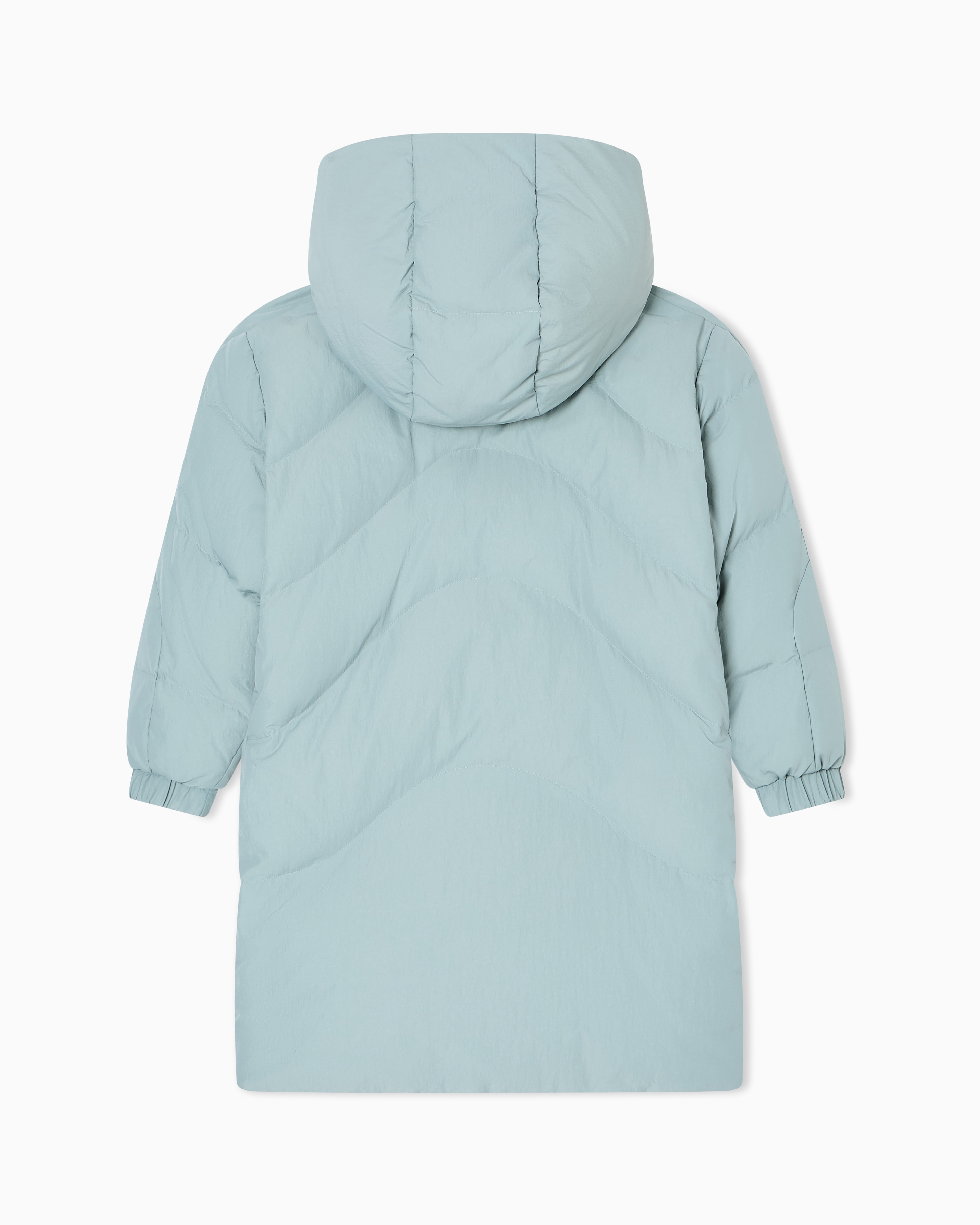 Emporio Armani - ASV long down jacket with logo patch and recycled down, Boy, Light Blue, Size: