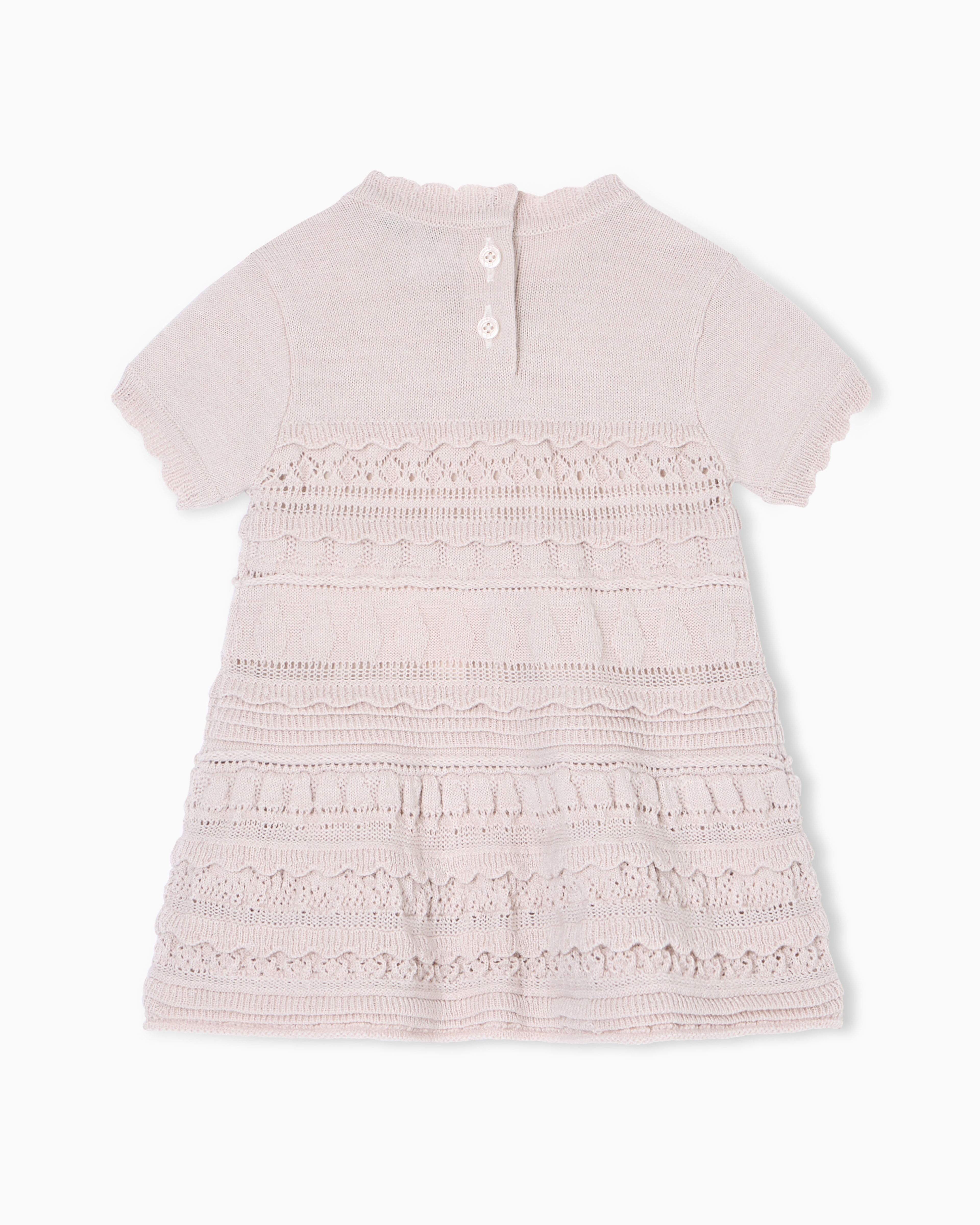 Emporio Armani - Wool-blend knit dress with micro ruffles, Girl, Beige, Size: