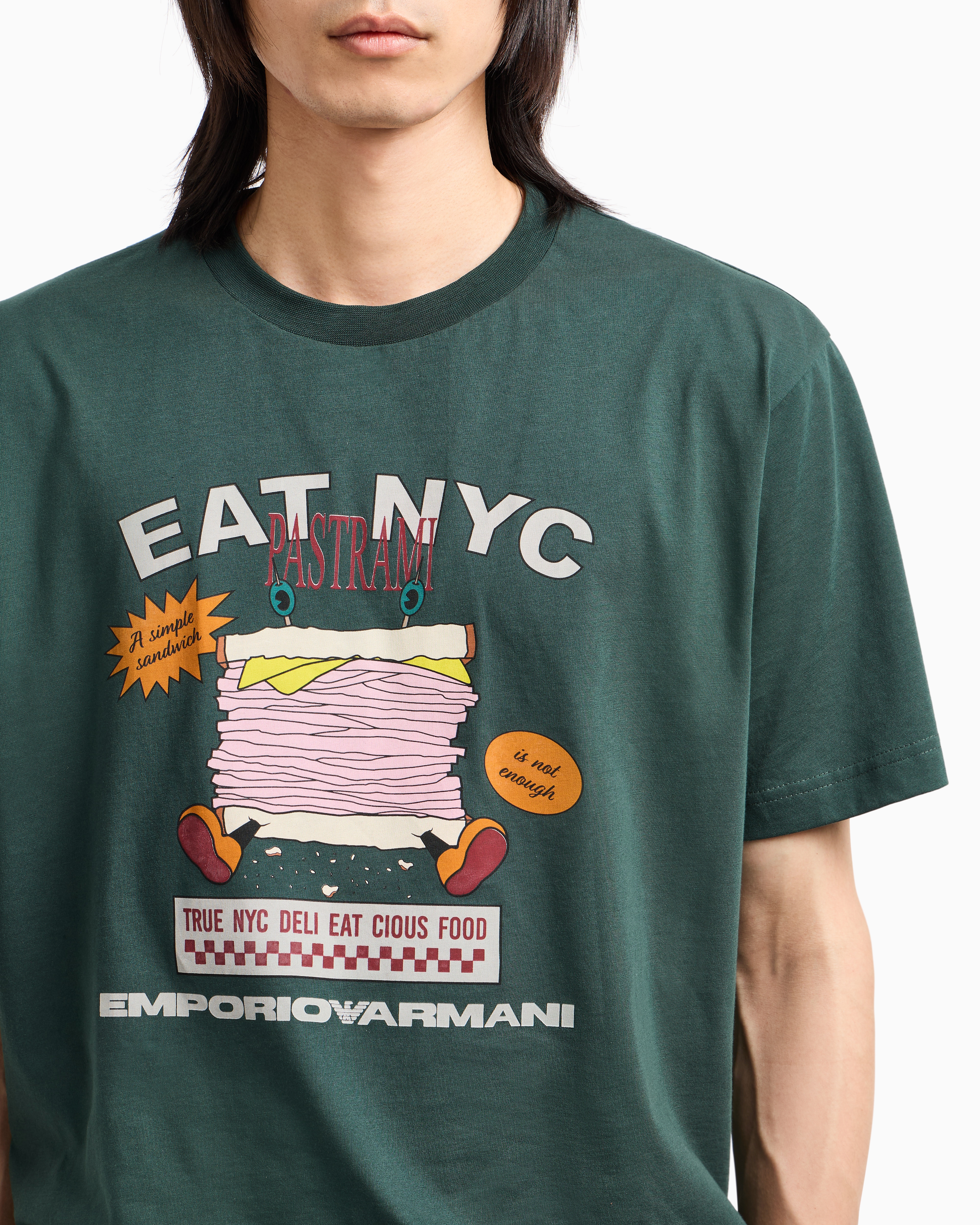 Emporio Armani - New York Capsule Collection EAT NYC print jersey T-shirt, Man, Green, Size: