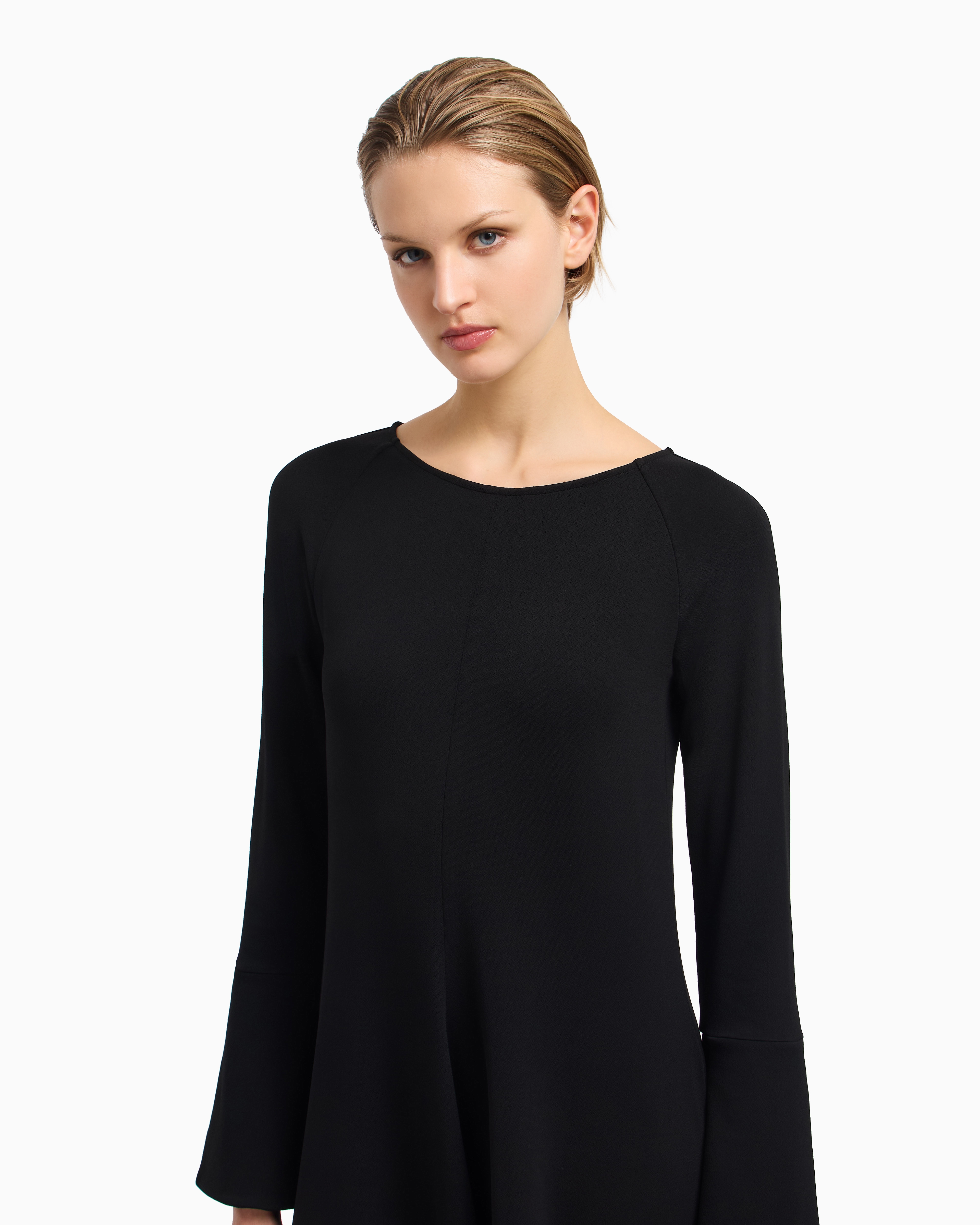 Emporio Armani - Flared, crêpe-jersey dress, Woman, Black, Size: