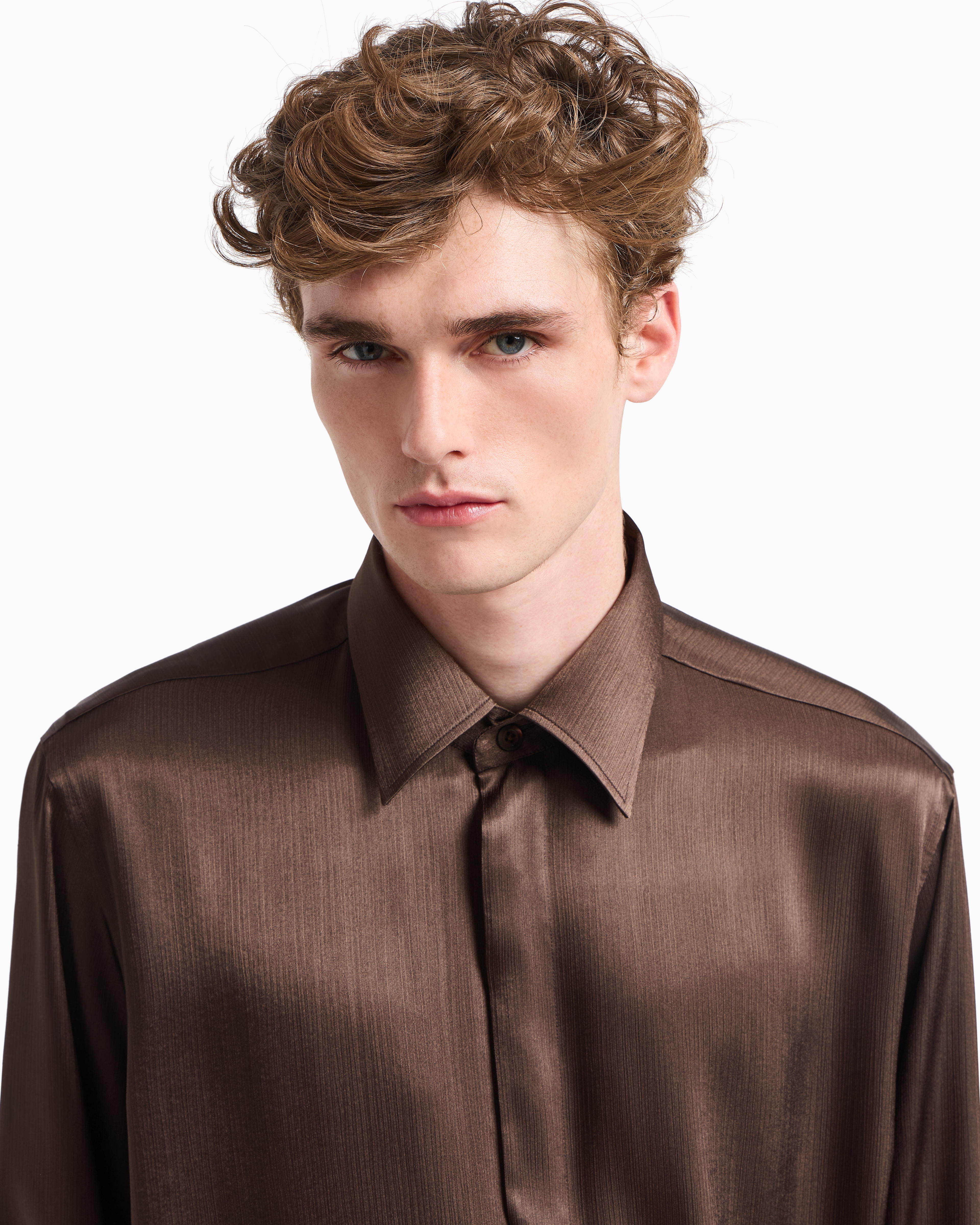 Emporio Armani Solid-colour, Pleated Fabric Shirt In Black