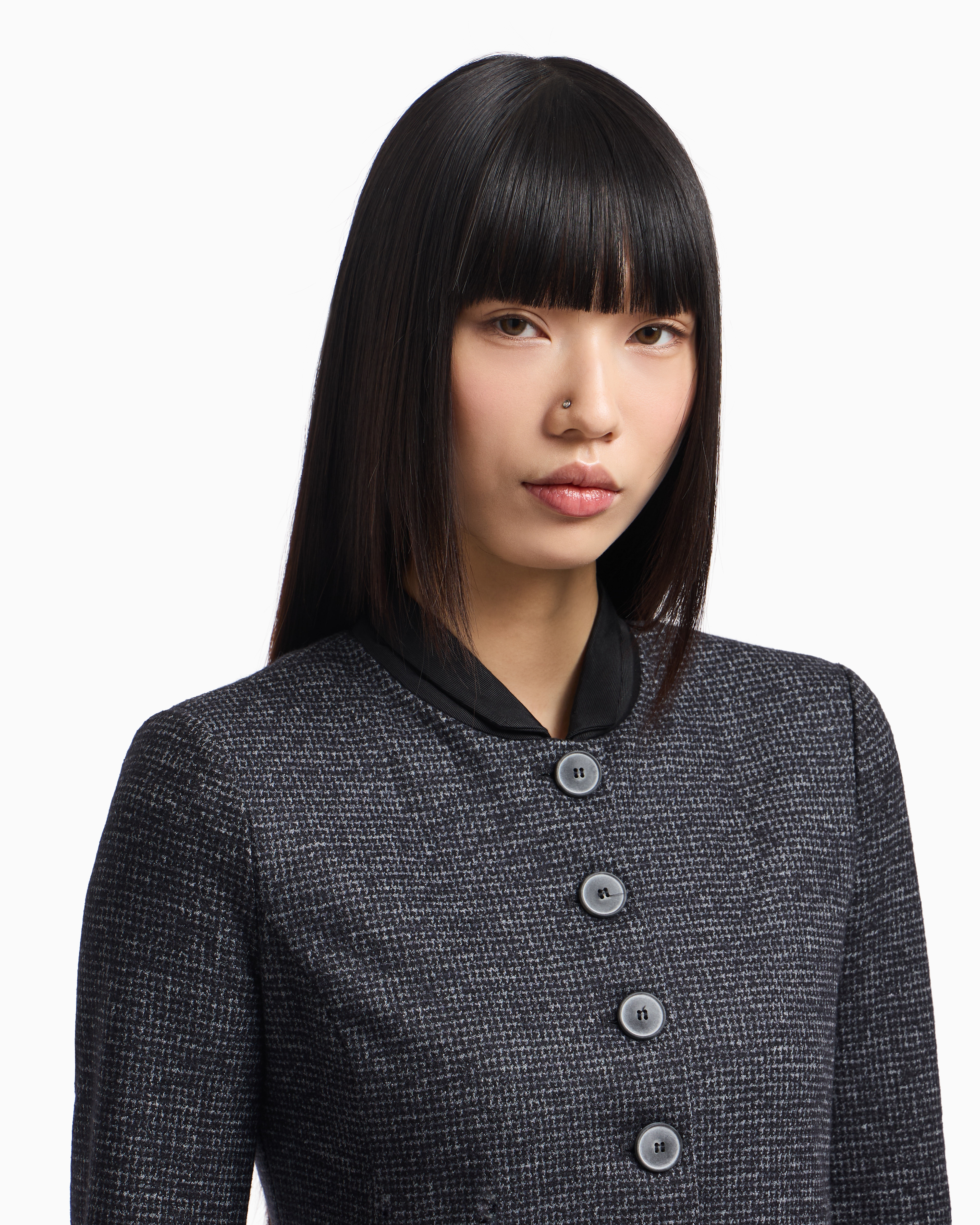 Emporio Armani - Icon houndstooth cloth single-breasted jacket, Woman, Black, Size: