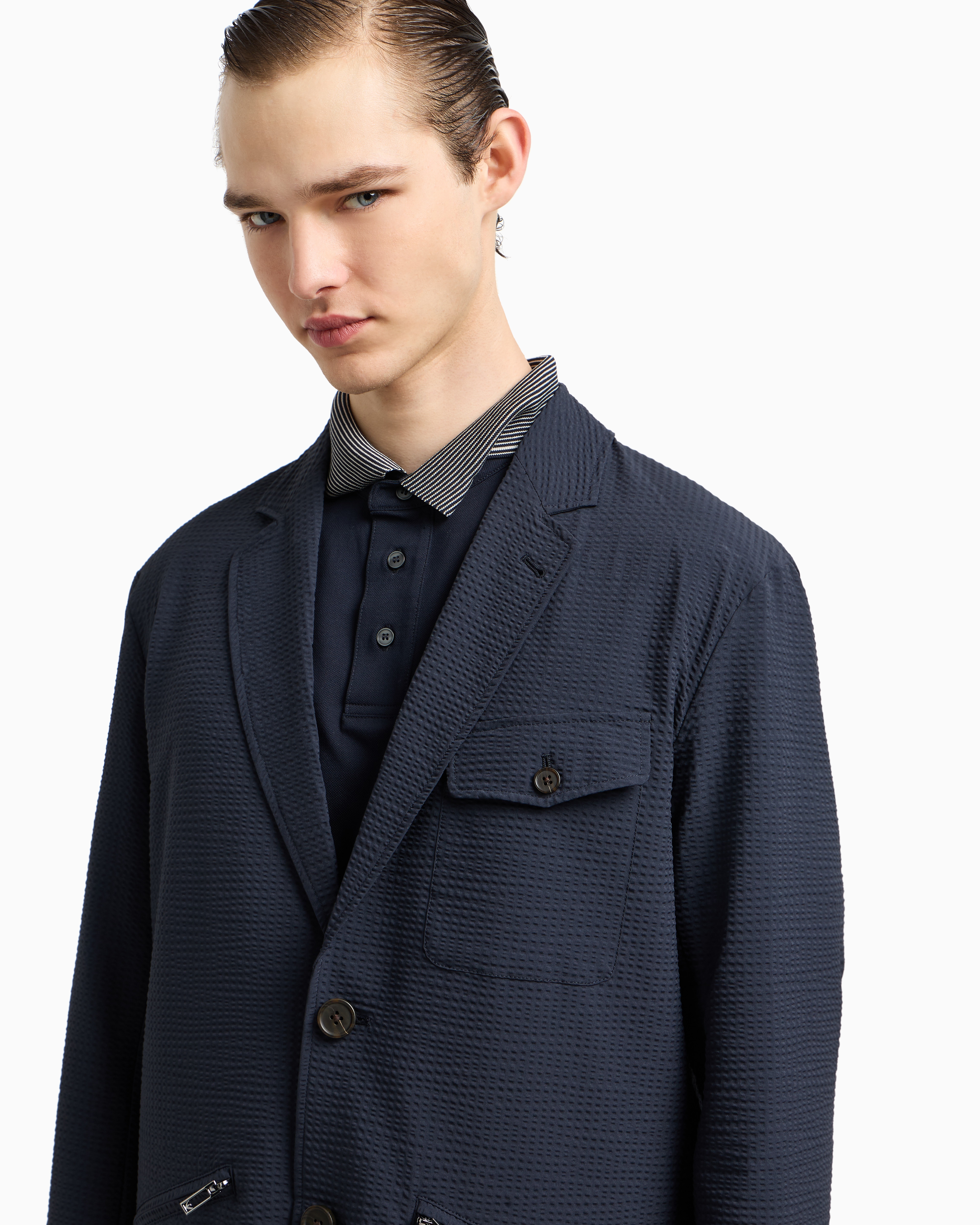 新品未使用✨EMPORIO ARMANI シアサッカー　サマージャケット　44 シングルブレストジャケット ナイロン シアサッカー | Emporio Armani