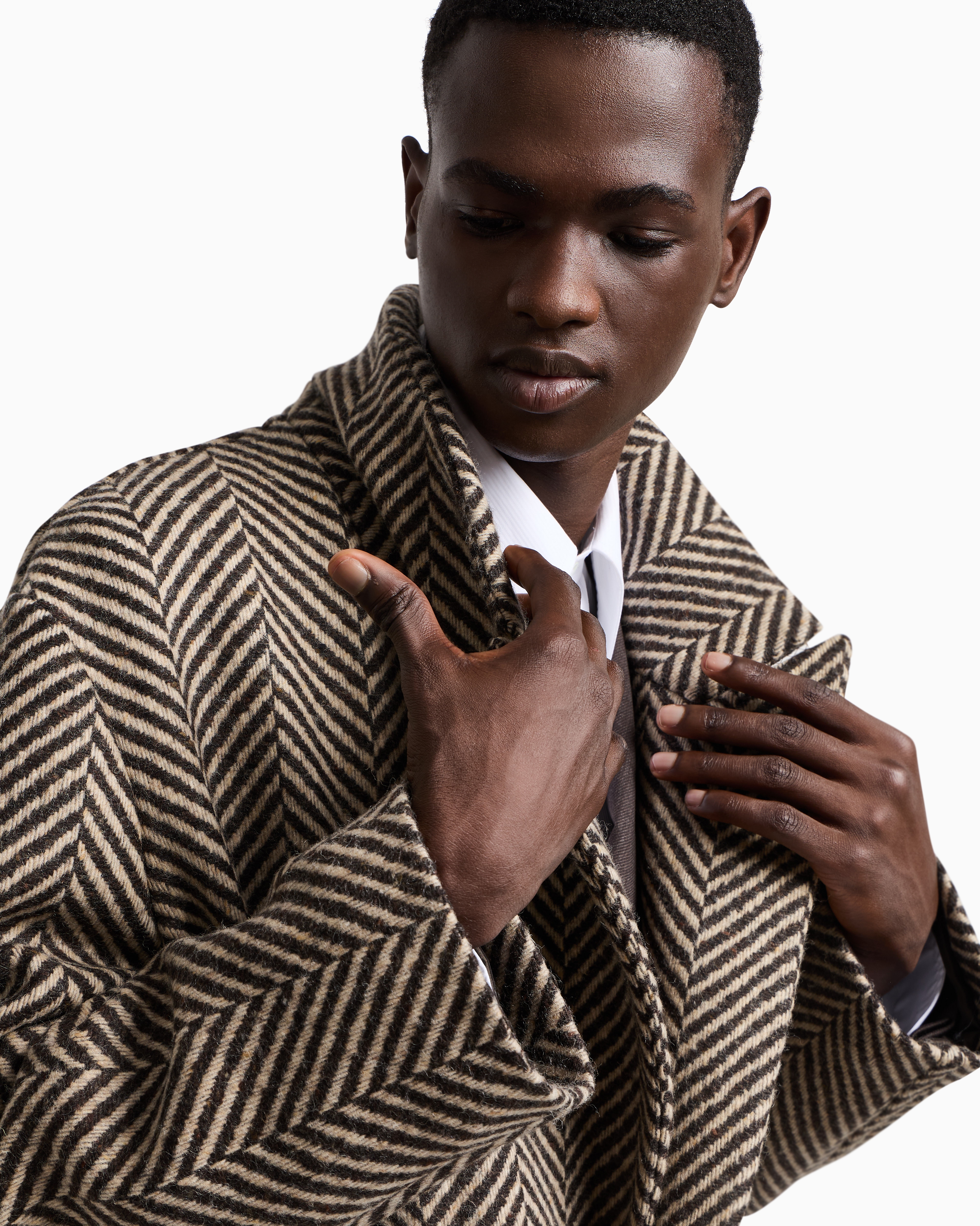 Single-breasted coat in a chevron wool tweed | Emporio Armani