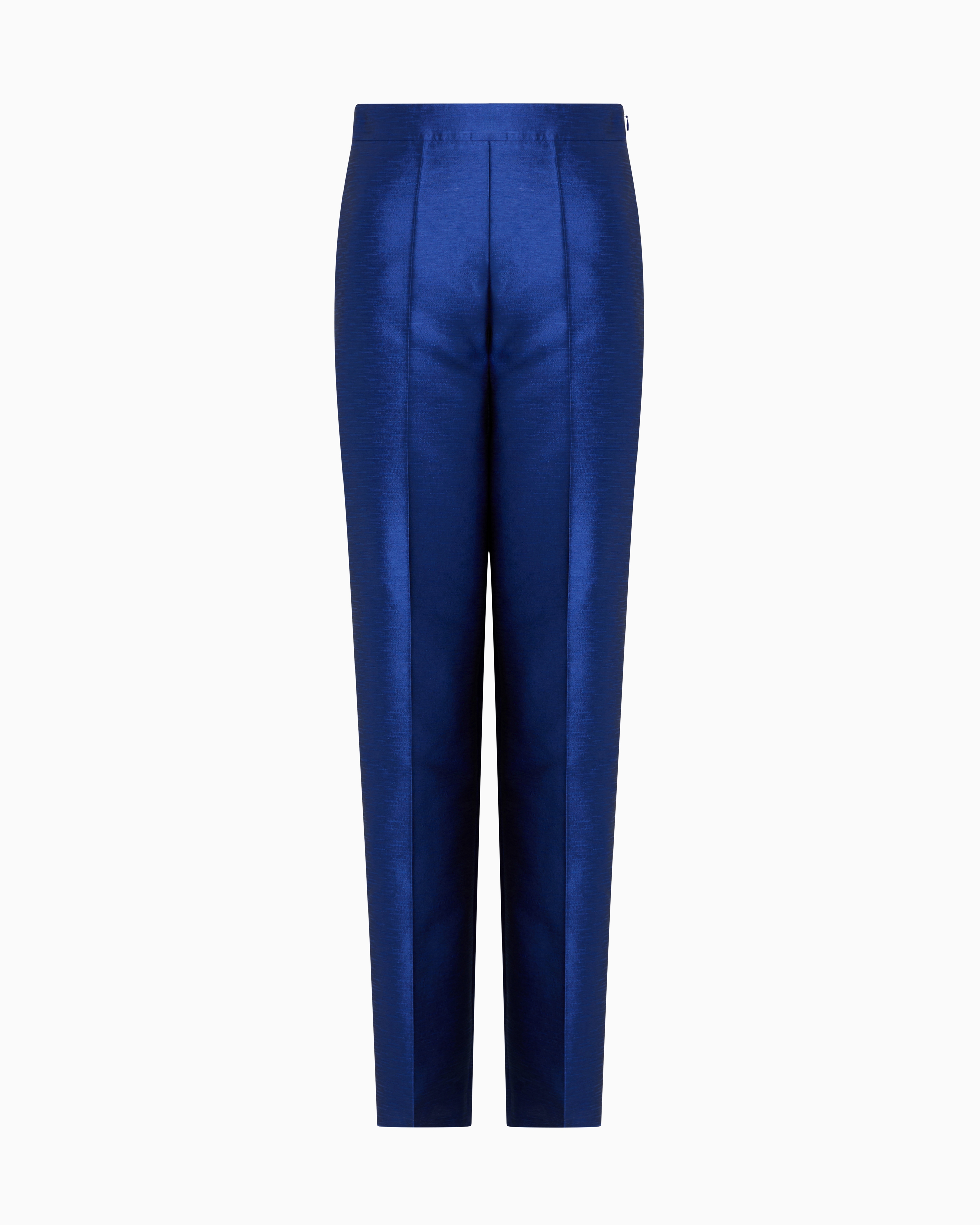 Emporio Armani - Shantung-effect fabric trousers, Woman, Blue, Size: