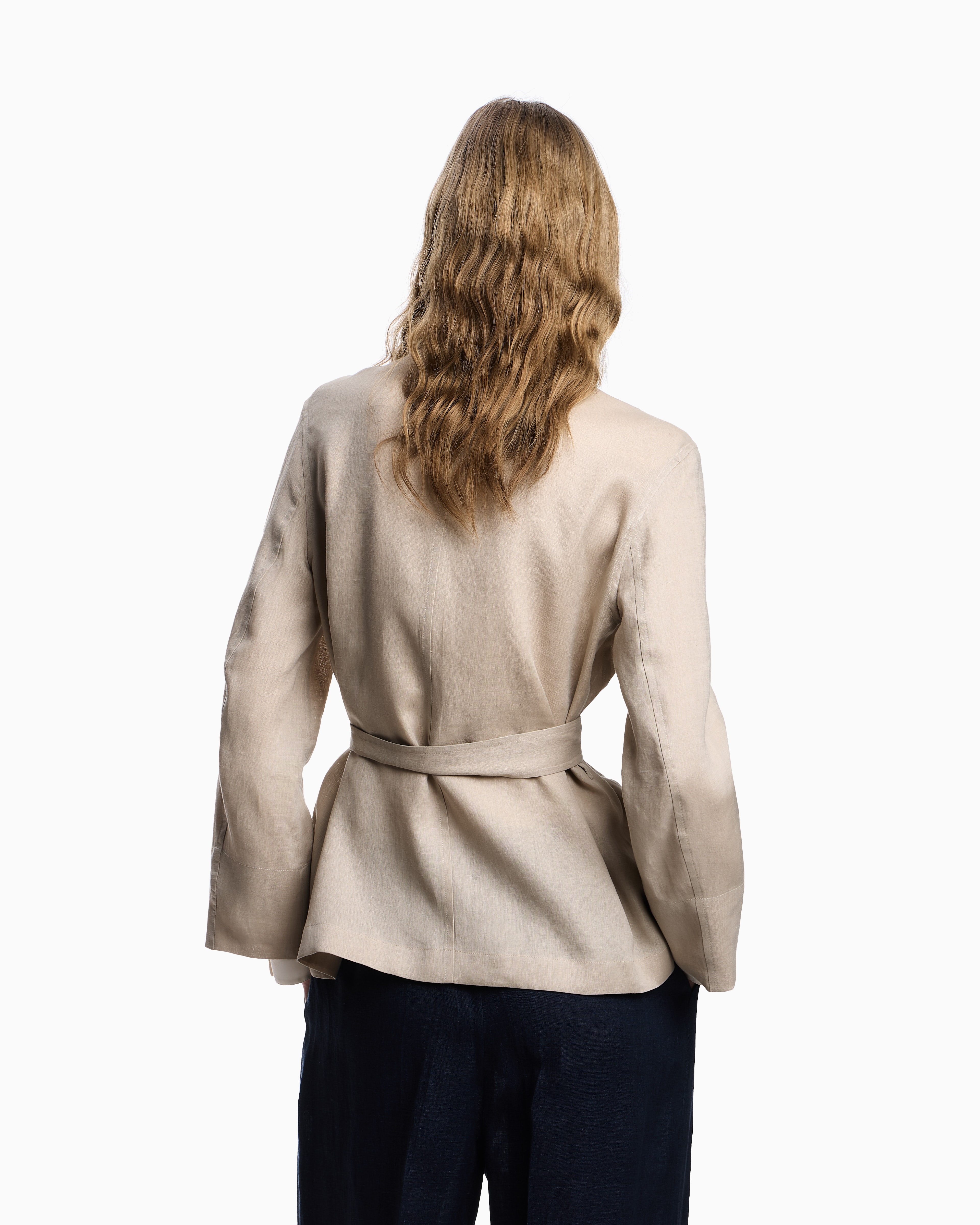 Emporio Armani - Pure linen shirt jacket with panel, Woman, Beige, Size: