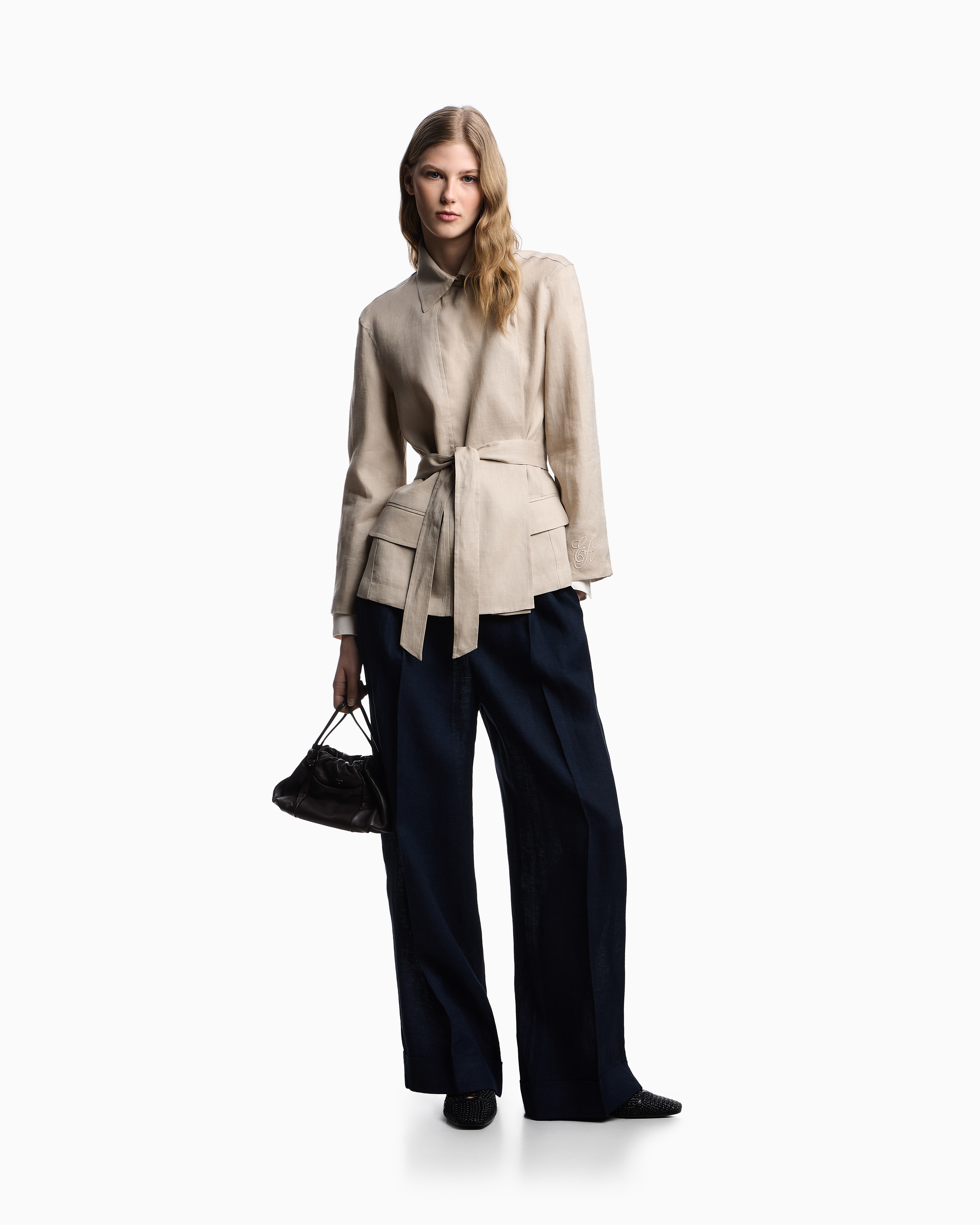 Emporio Armani - Pure linen shirt jacket with panel, Woman, Beige, Size: