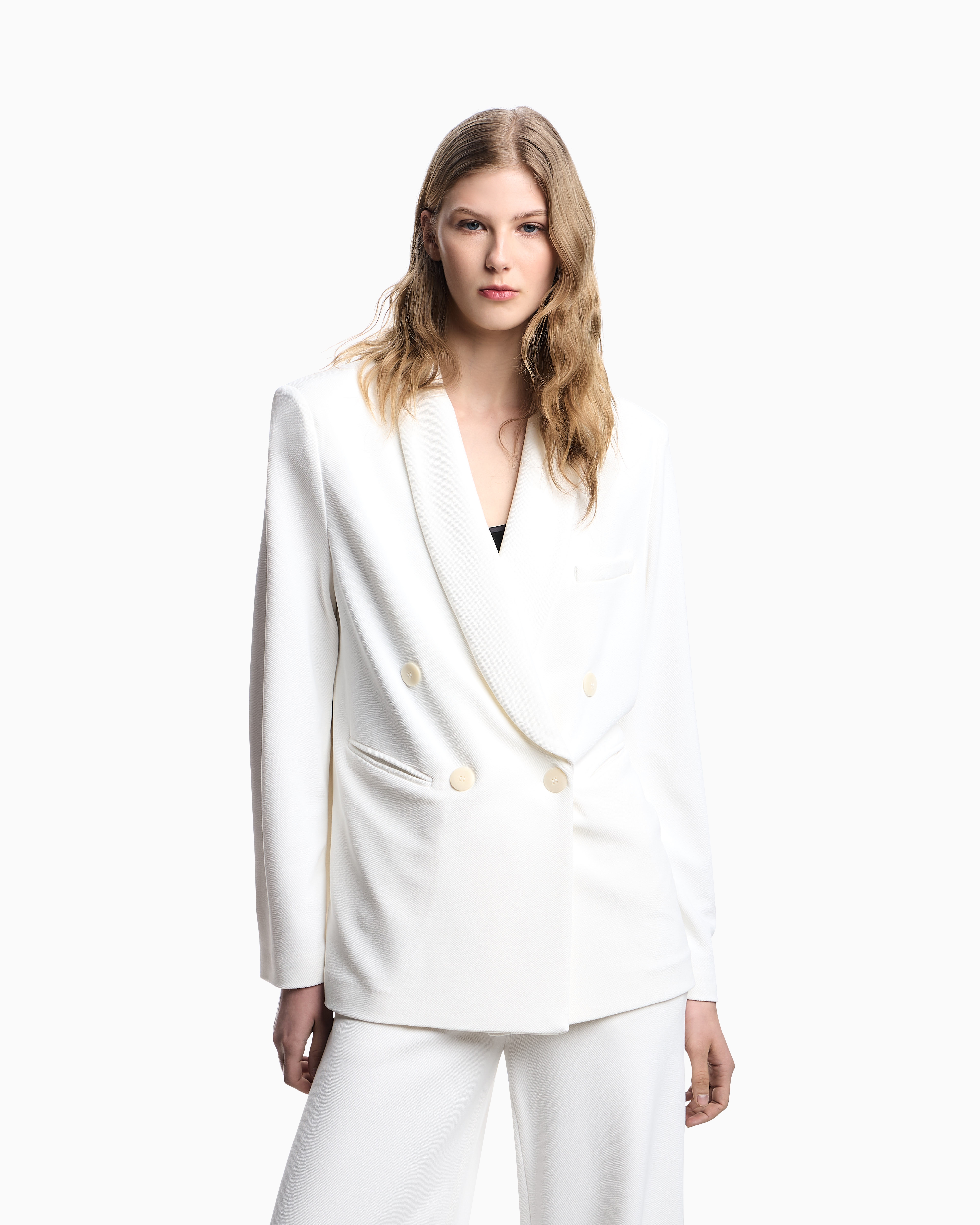 Icon compact piqué double-breasted blazer | Emporio Armani Icon compact piqué double-breasted blazer | Emporio Armani