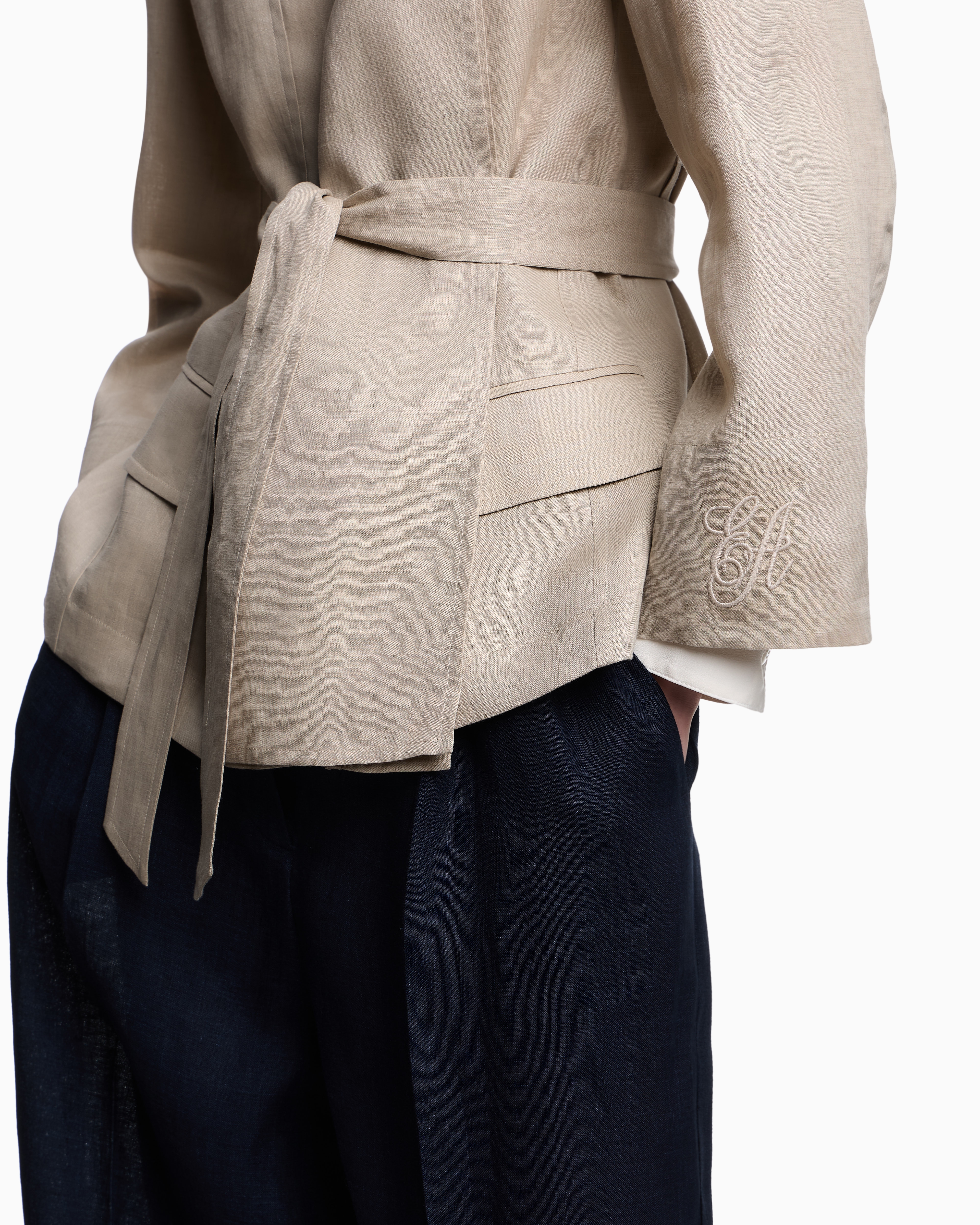 Emporio Armani - Pure linen shirt jacket with panel, Woman, Beige, Size: