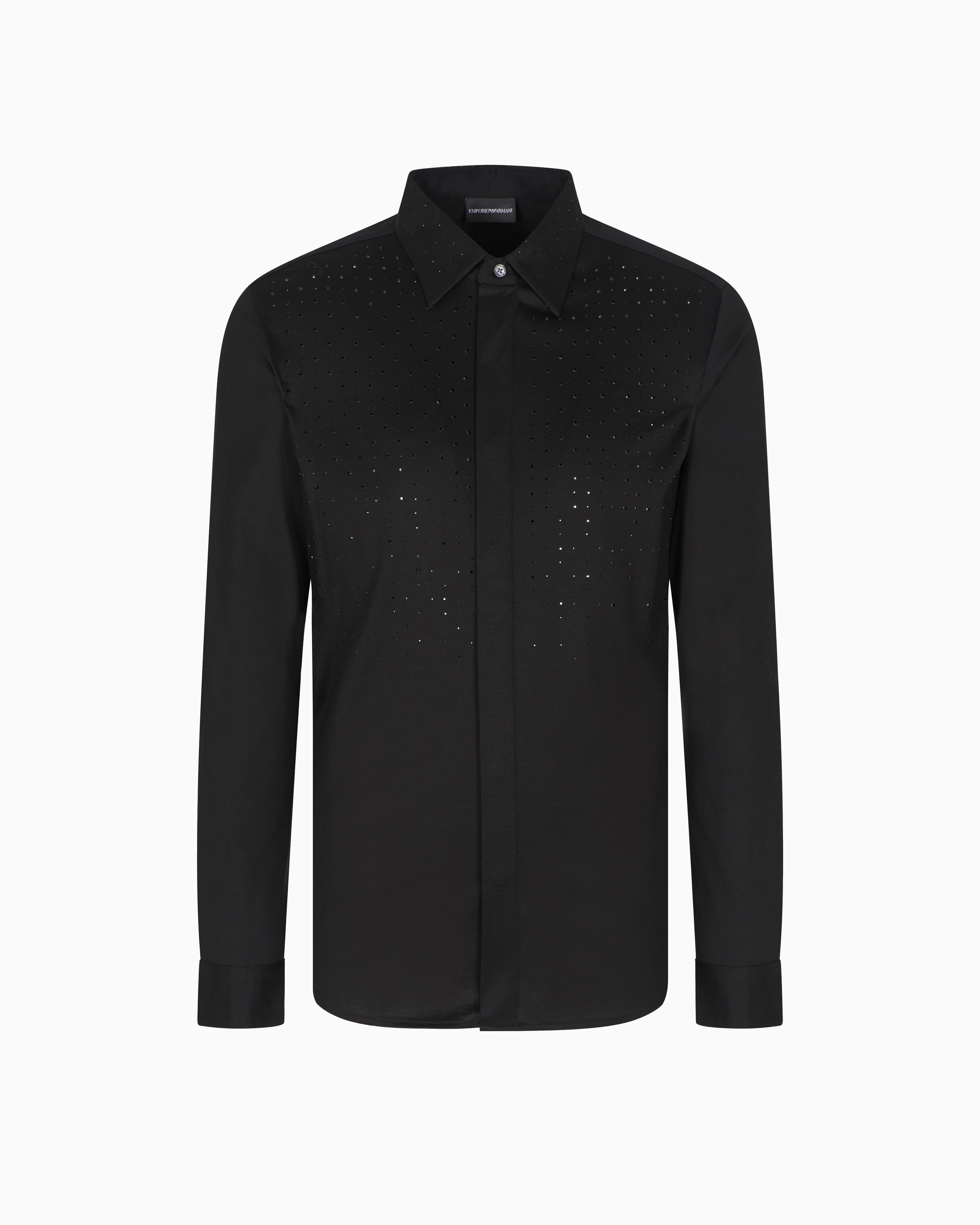 Emporio Armani - Clubwear slim-fit shirt a Lyocell blend with rhinestones, Man, Black, Size:
