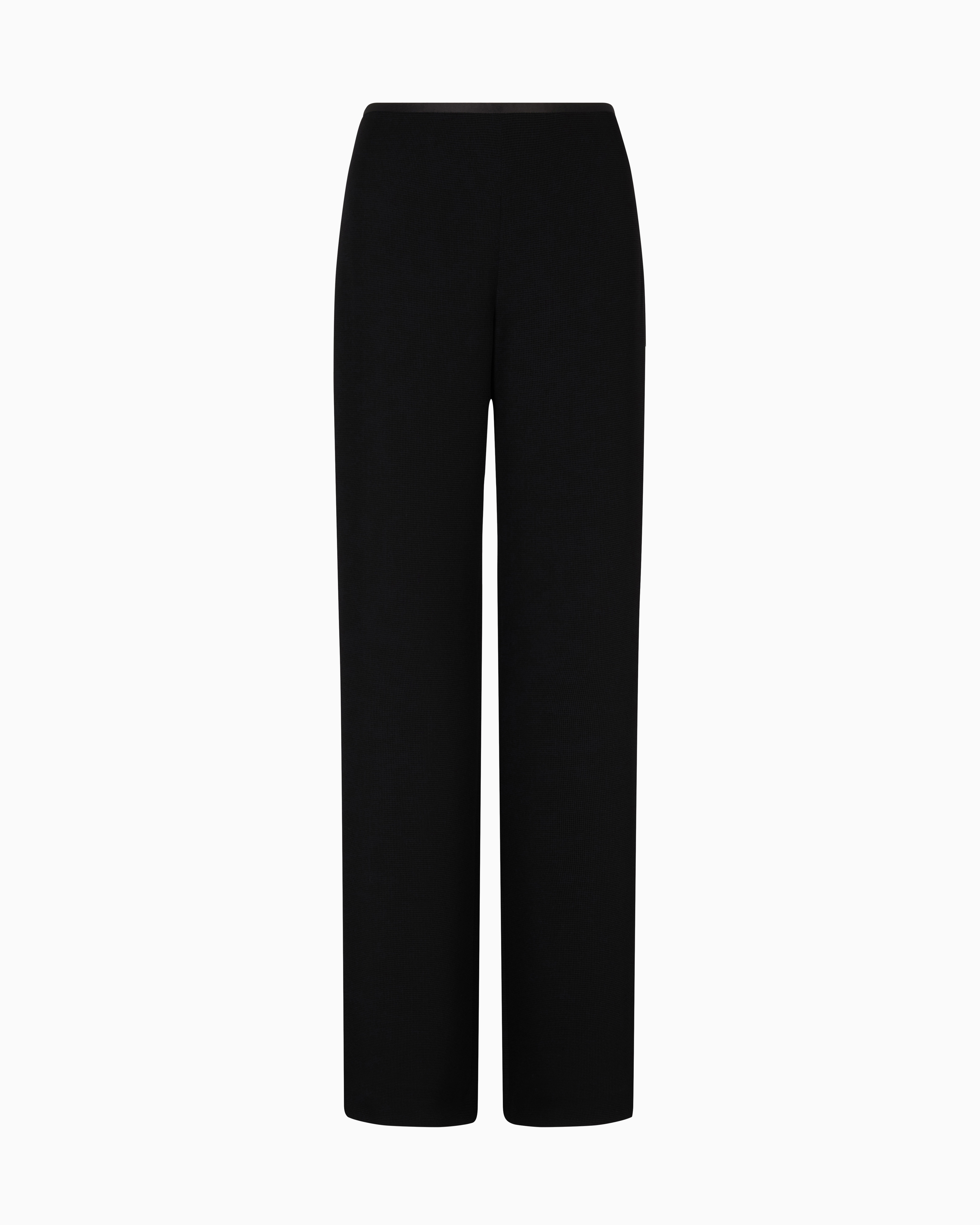 Emporio Armani - ASV palazzo trousers waffle-weave technical fabric, Woman, Black, Size: