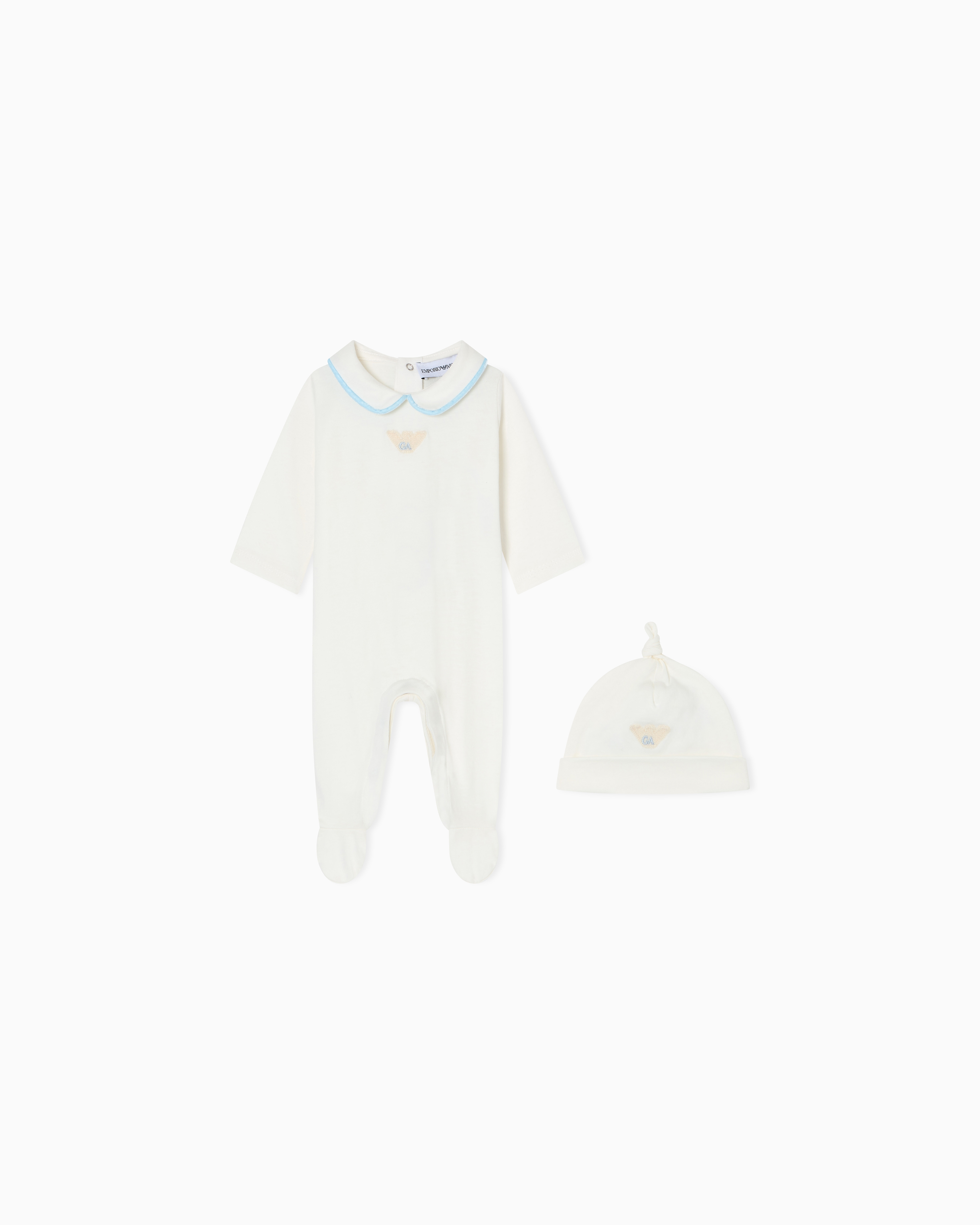Emporio Armani Mercerised Jersey Beanie And Onesie Set In White