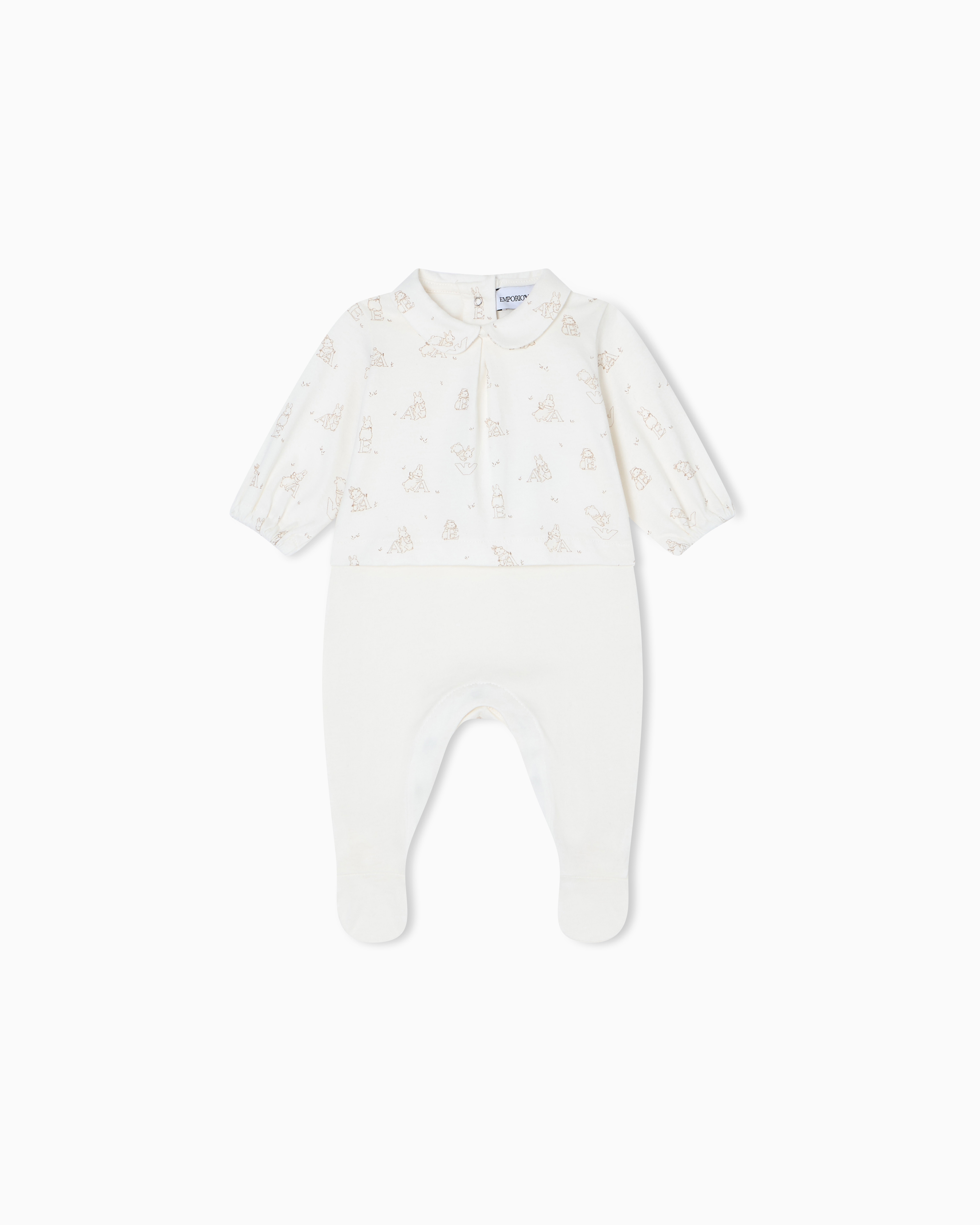 Emporio Armani - Funny winter print jersey onesie, Unisex Junior, Beige, Size: