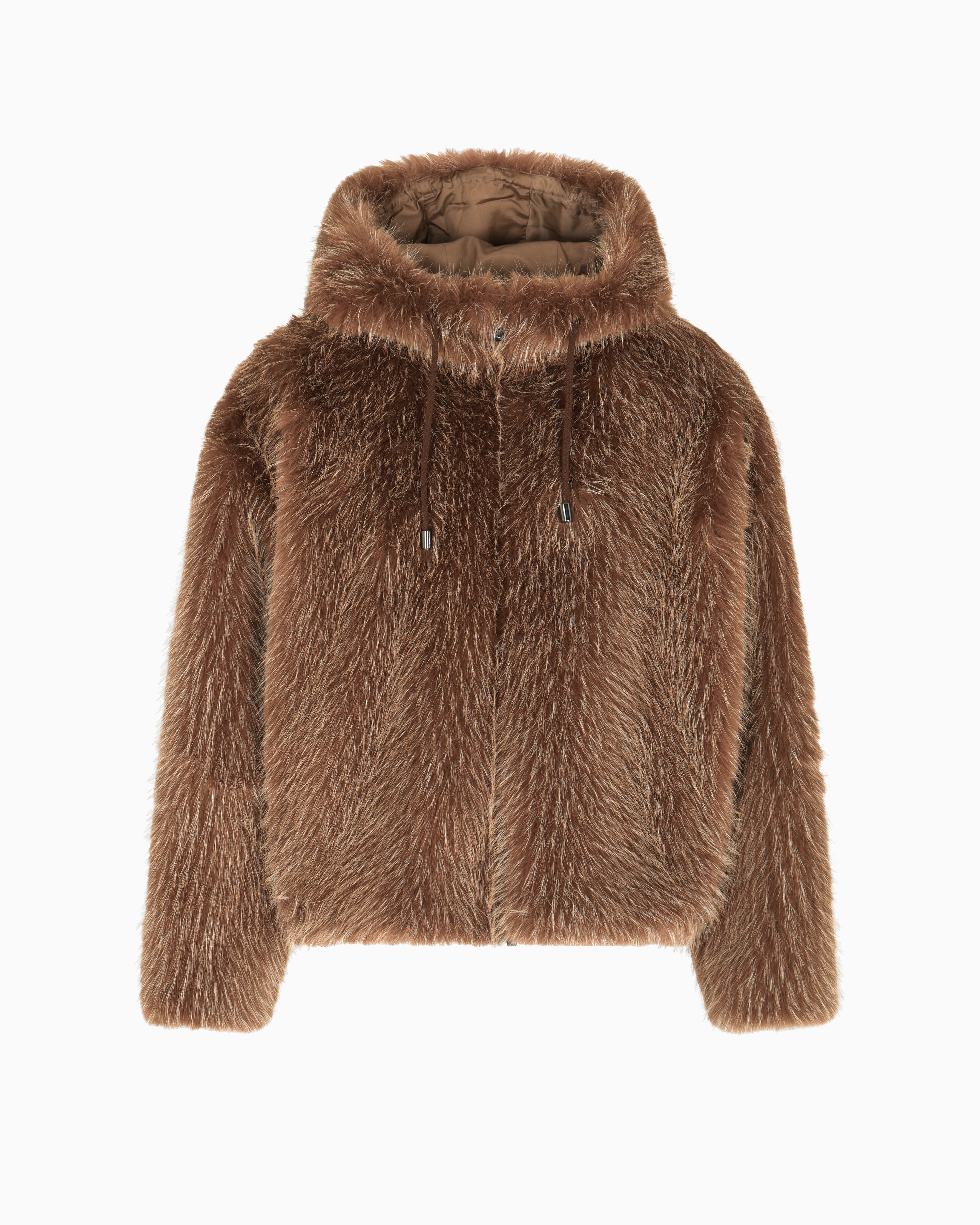 Emporio Armani - Faux fur hooded blouson, Man, Camel, Size: