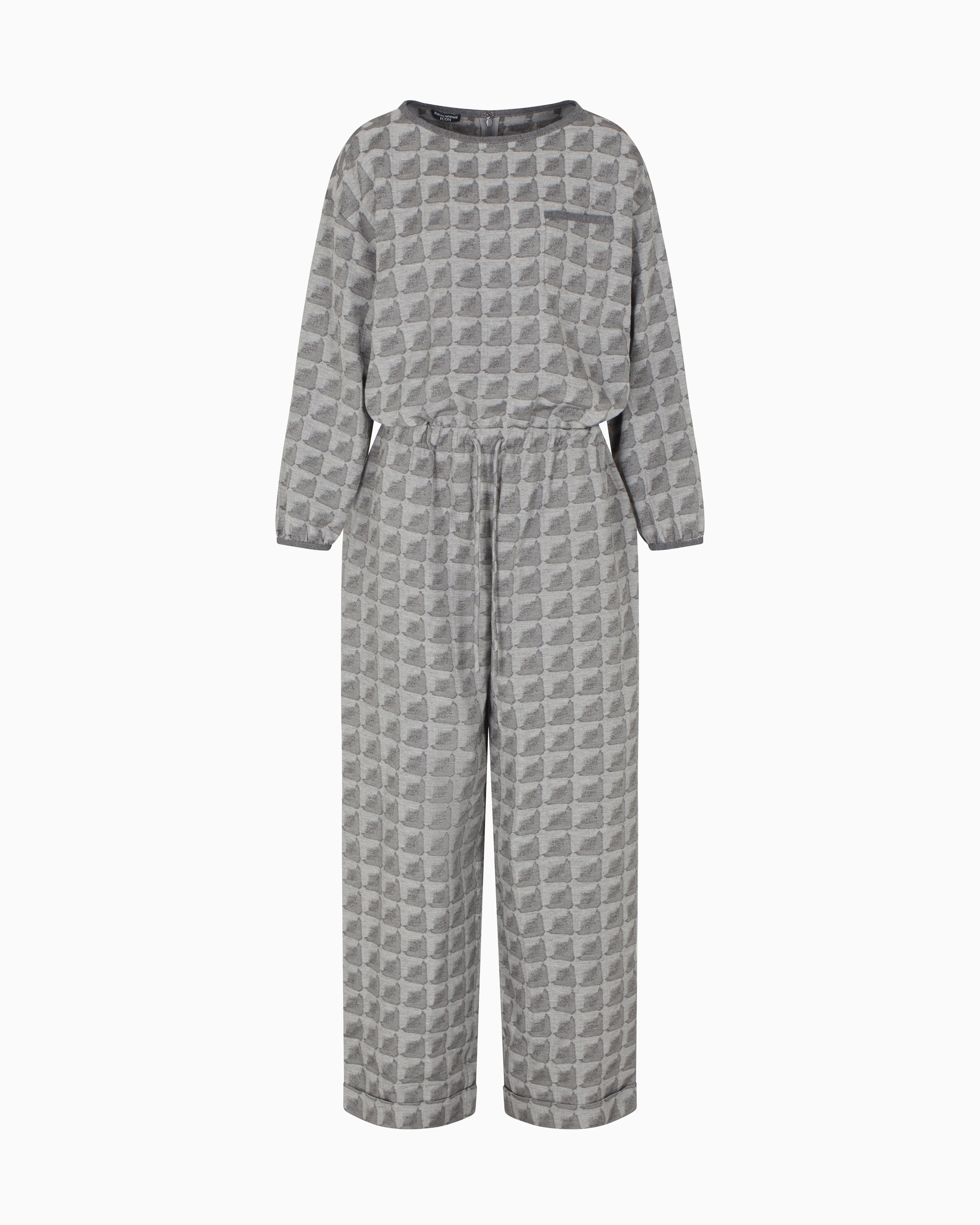 Emporio Armani - Icon drawstring jumpsuit a cupro-blend geometric jacquard, Woman, Grey, Size: