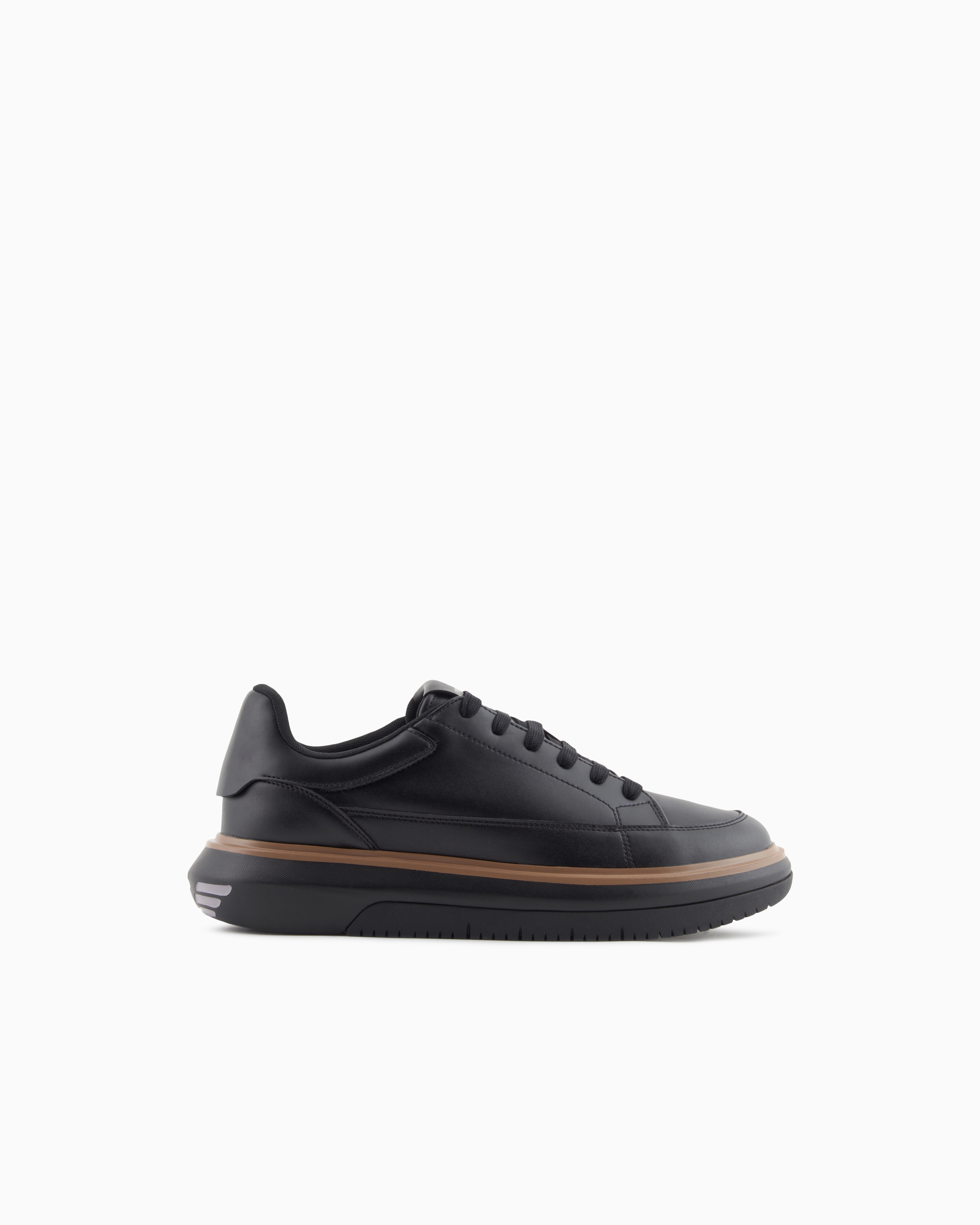 Emporio Armani Black Leather Sneakers With Oversized Eagle