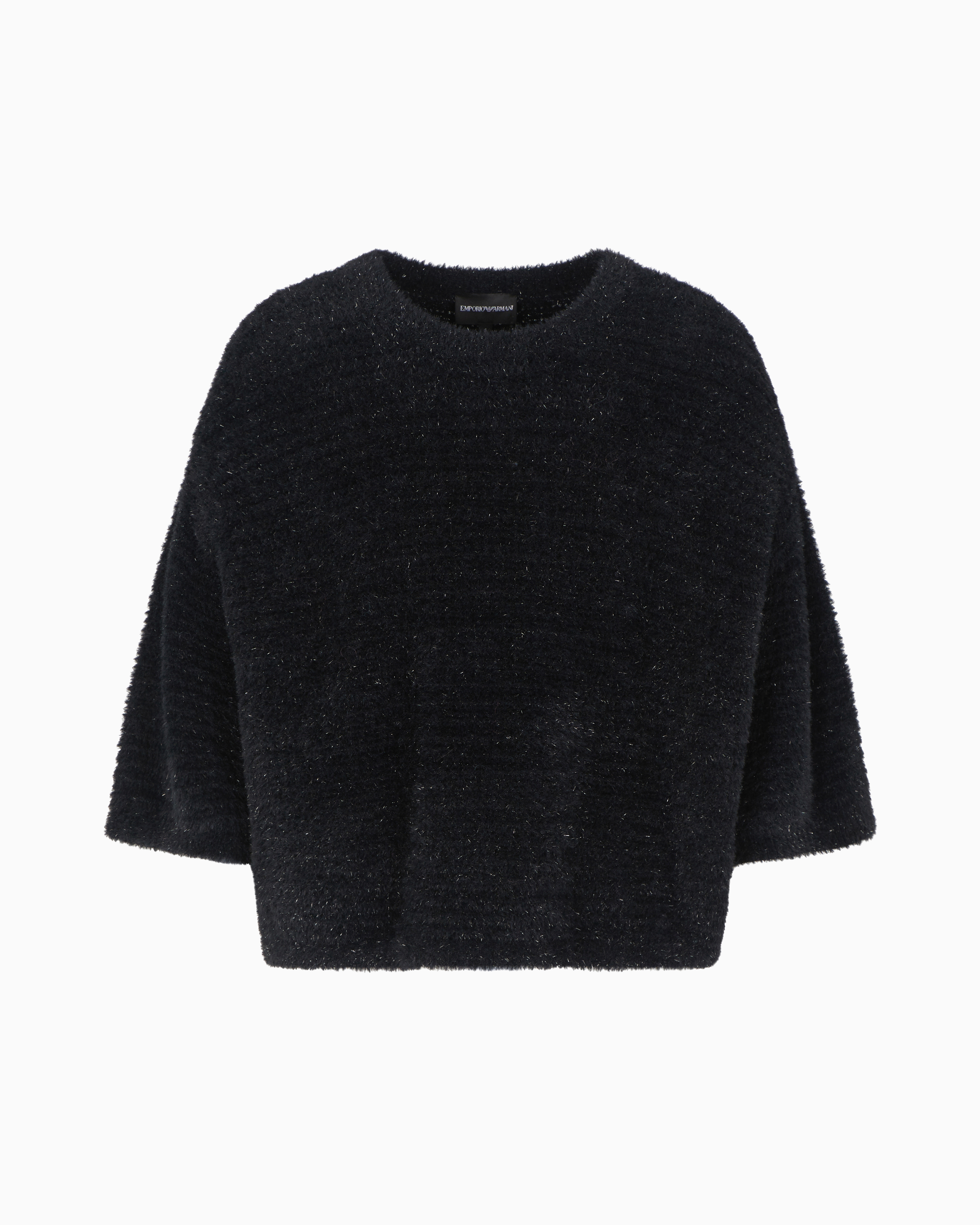 Emporio Armani - Short-sleeved jumper a lurex links-stitch knit, Woman, Black, Size: