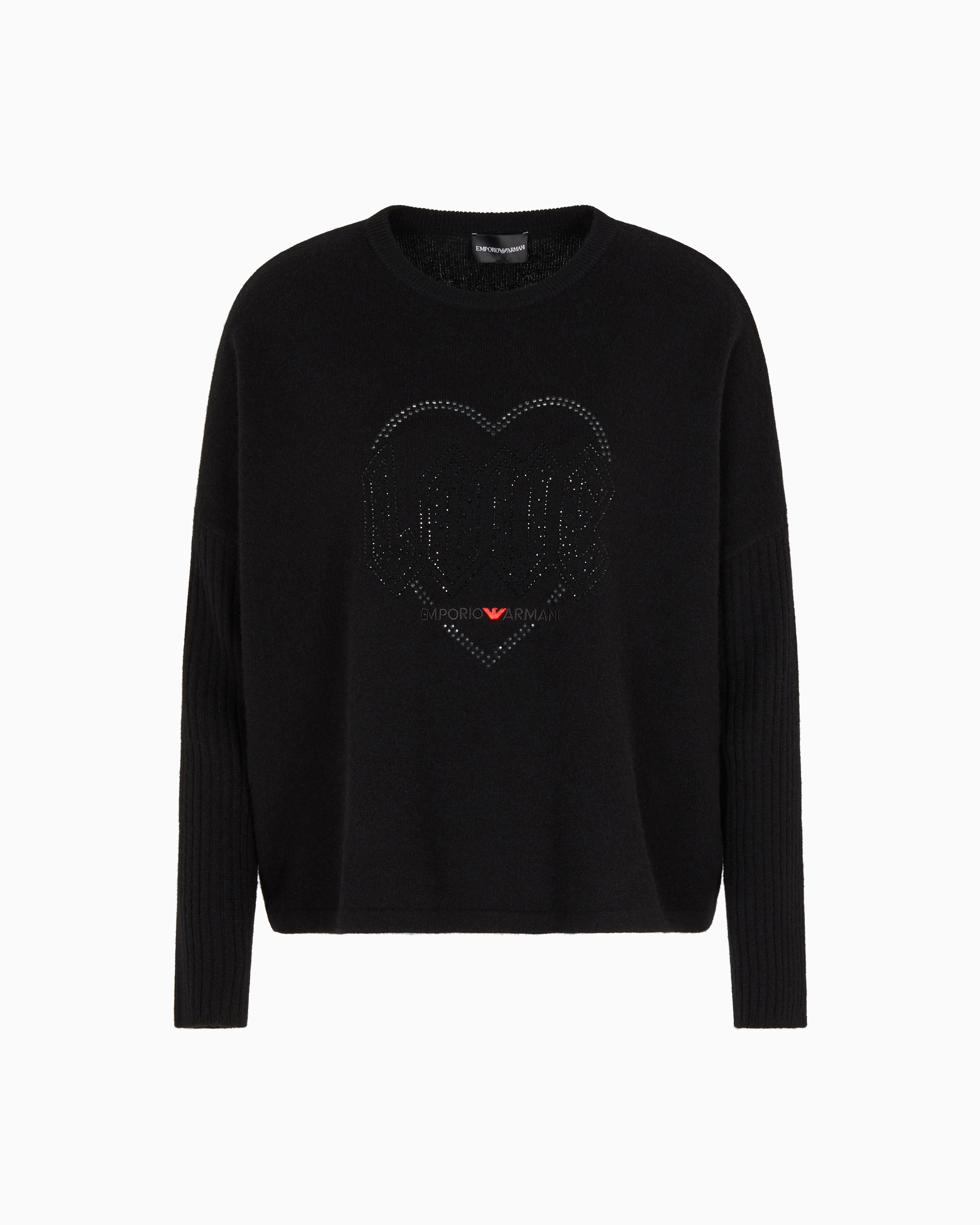 Emporio Armani - Valentine’s Day capsule collection virgin-wool jumper with rhinestones, Woman, Black, Size: