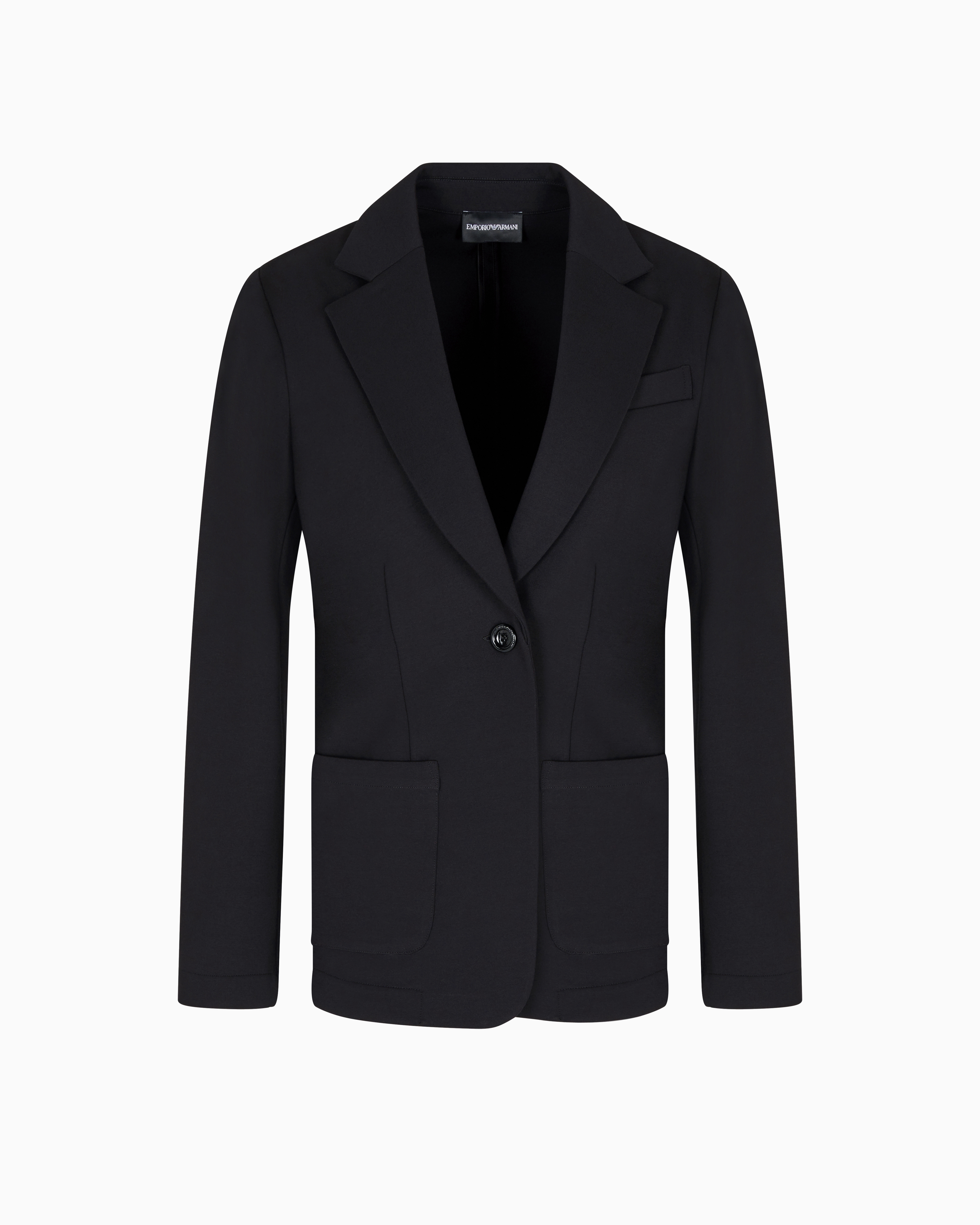 Emporio Armani Black Travel Essentials Capsule Collection Single-Breasted Blazer In Interlock Jersey