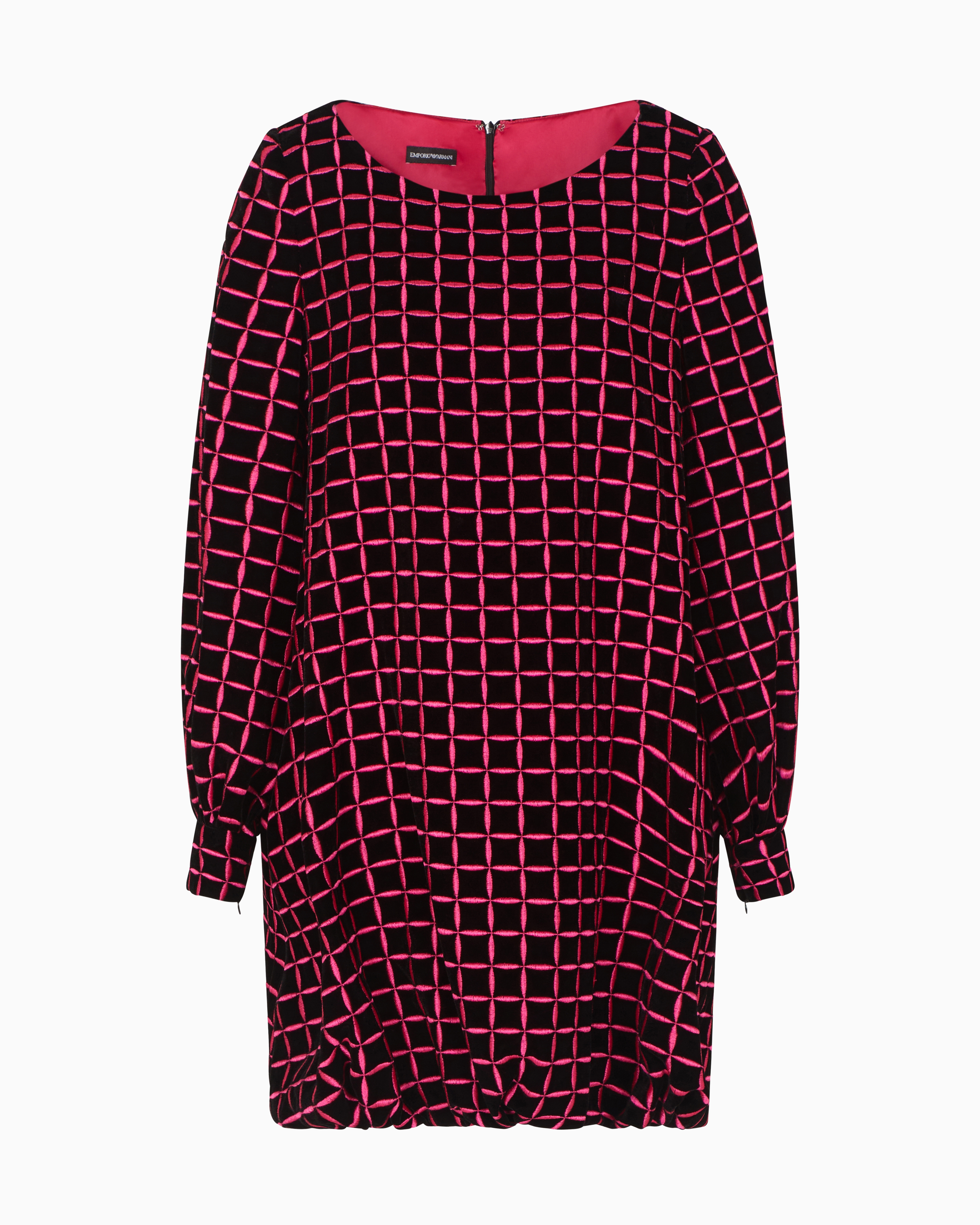Emporio Armani - Short, velvet dress with embroidered check motif, Woman, Pink, Size: