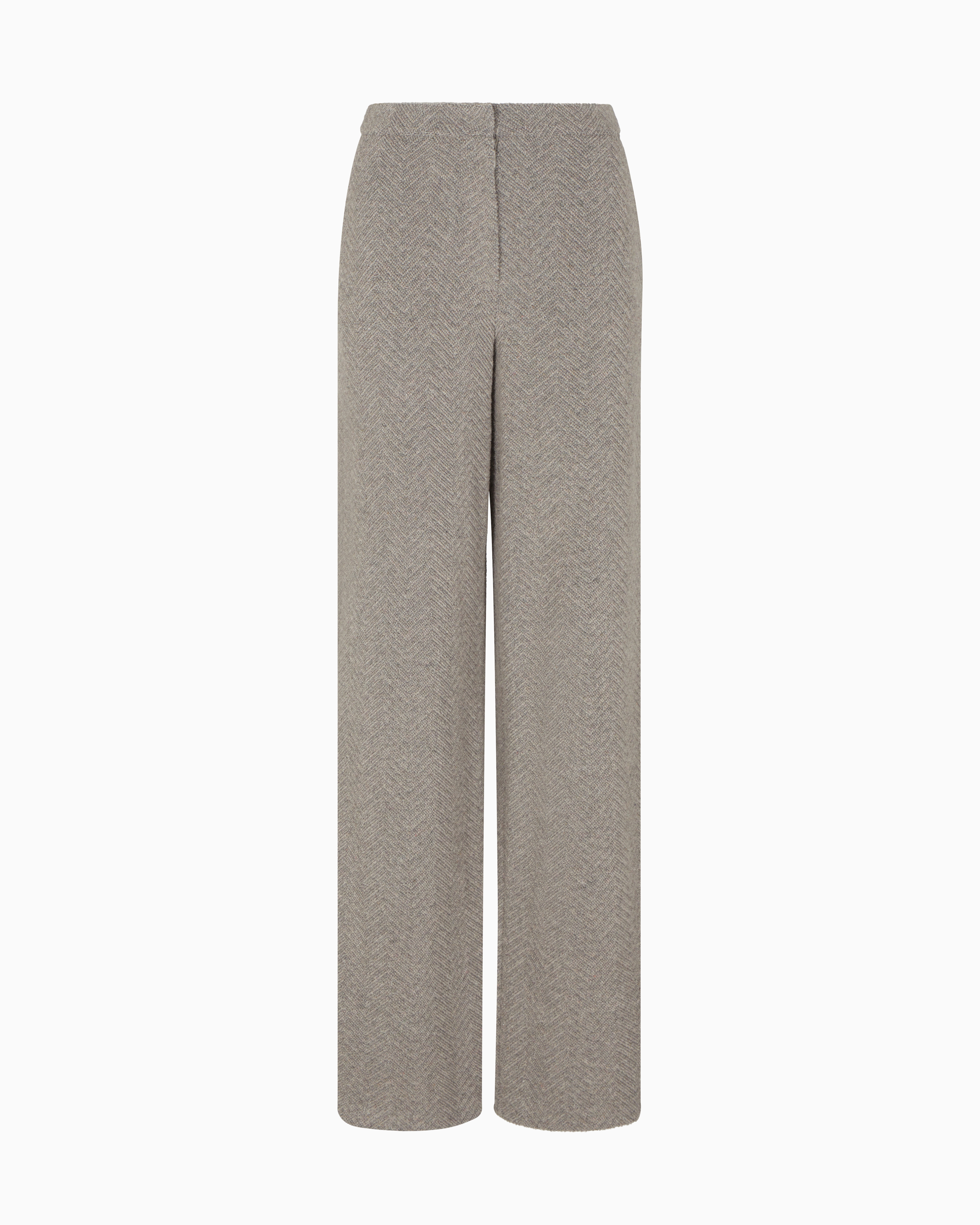 Emporio Armani - Trousers in a lurex chevron wool-blend jacquard, Woman, Brown, Size: 38