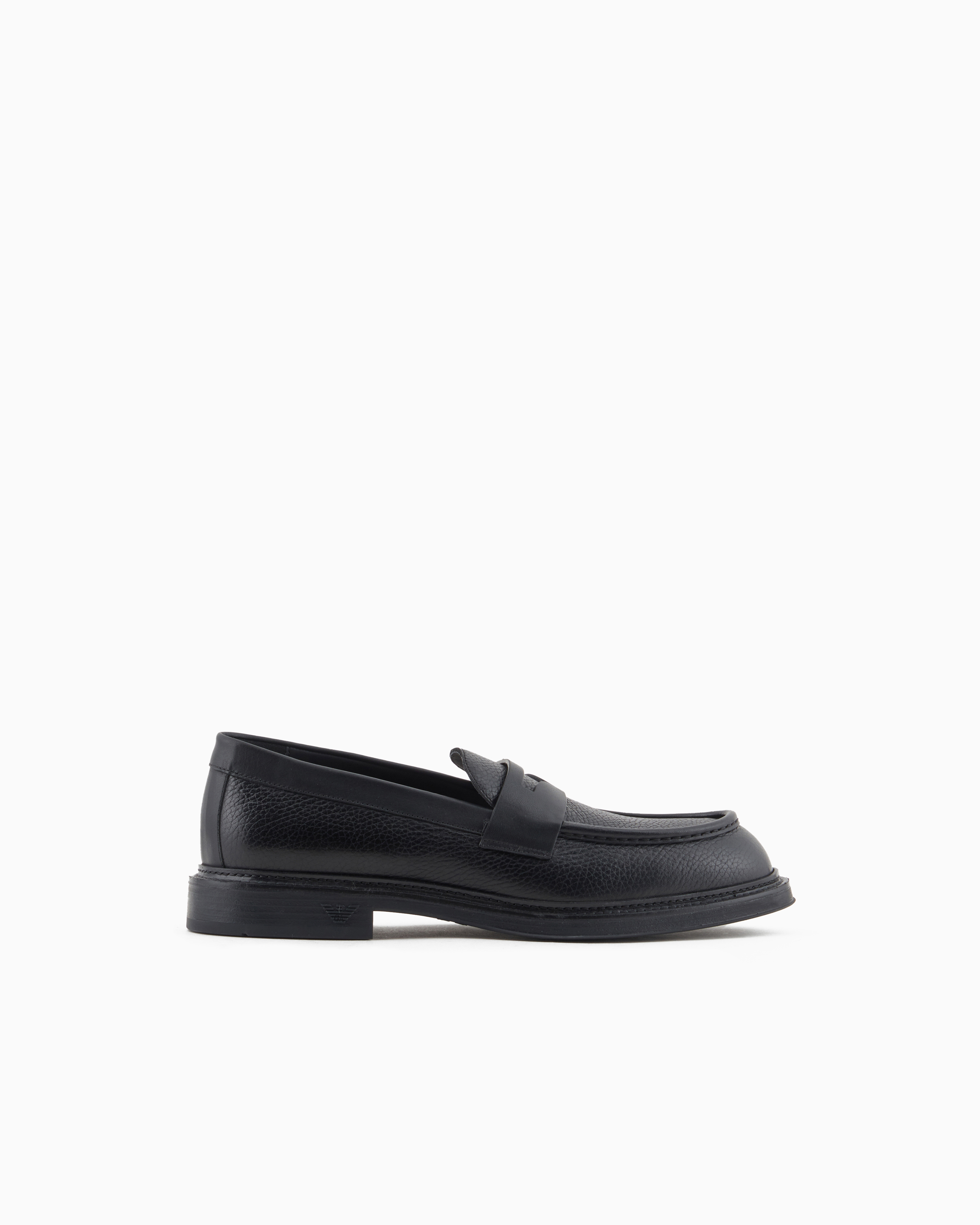 Emporio Armani - Pebbled leather loafers, Man, Black, Size:
