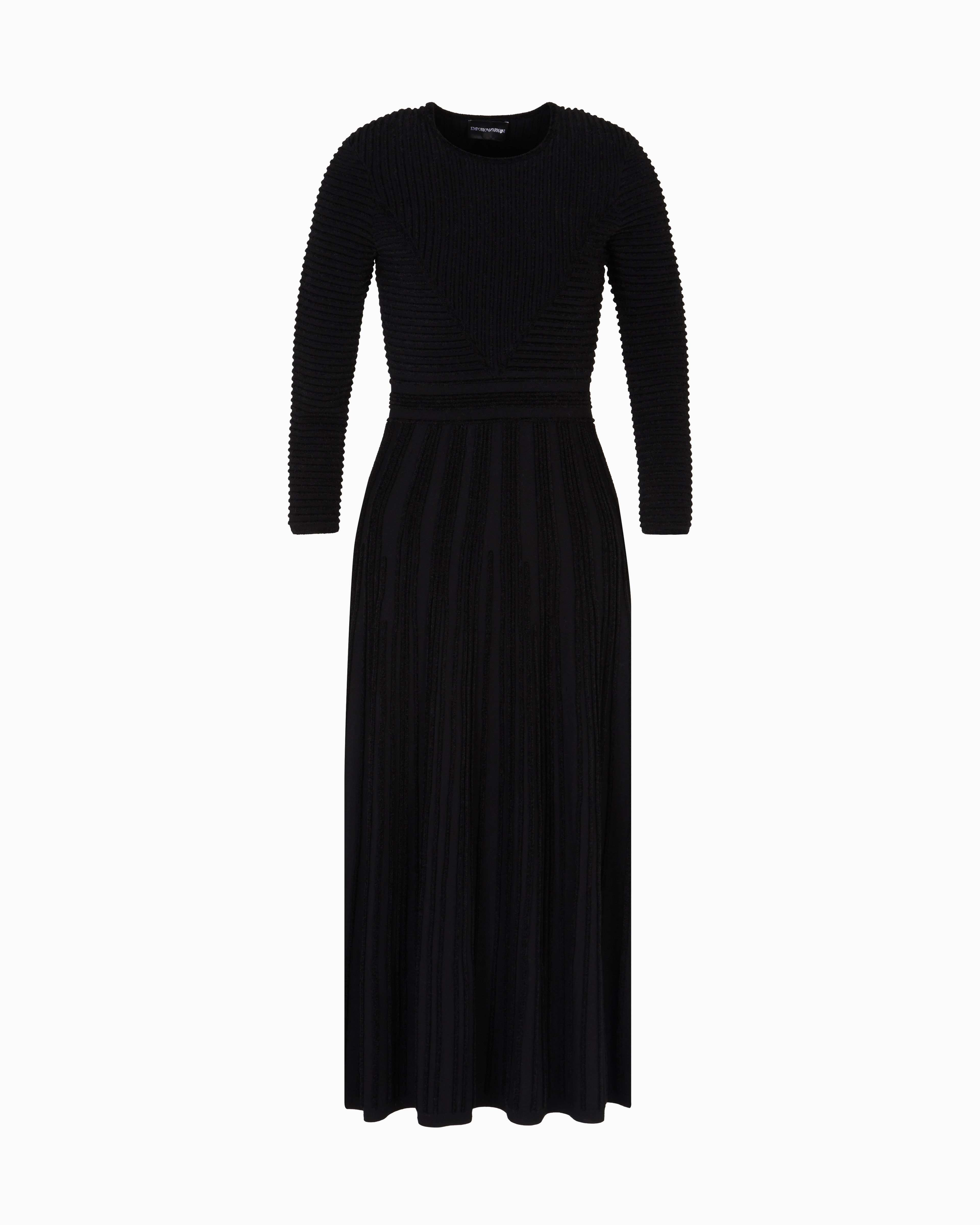 Emporio Armani Black Long Dress In Ottoman Chenille