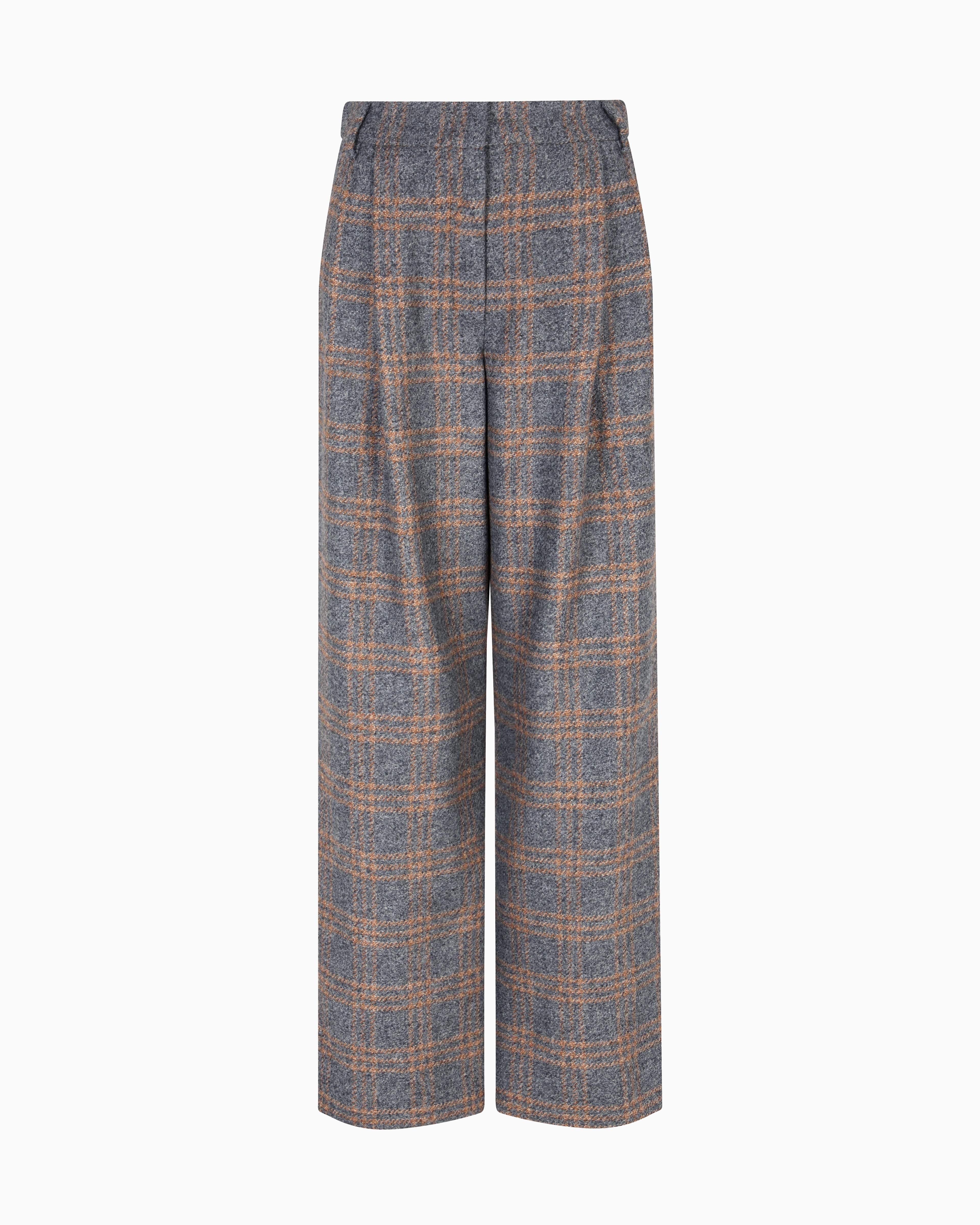 Emporio Armani - Icon check-motif virgin-wool blend trousers with pleats, Woman, Grey, Size: