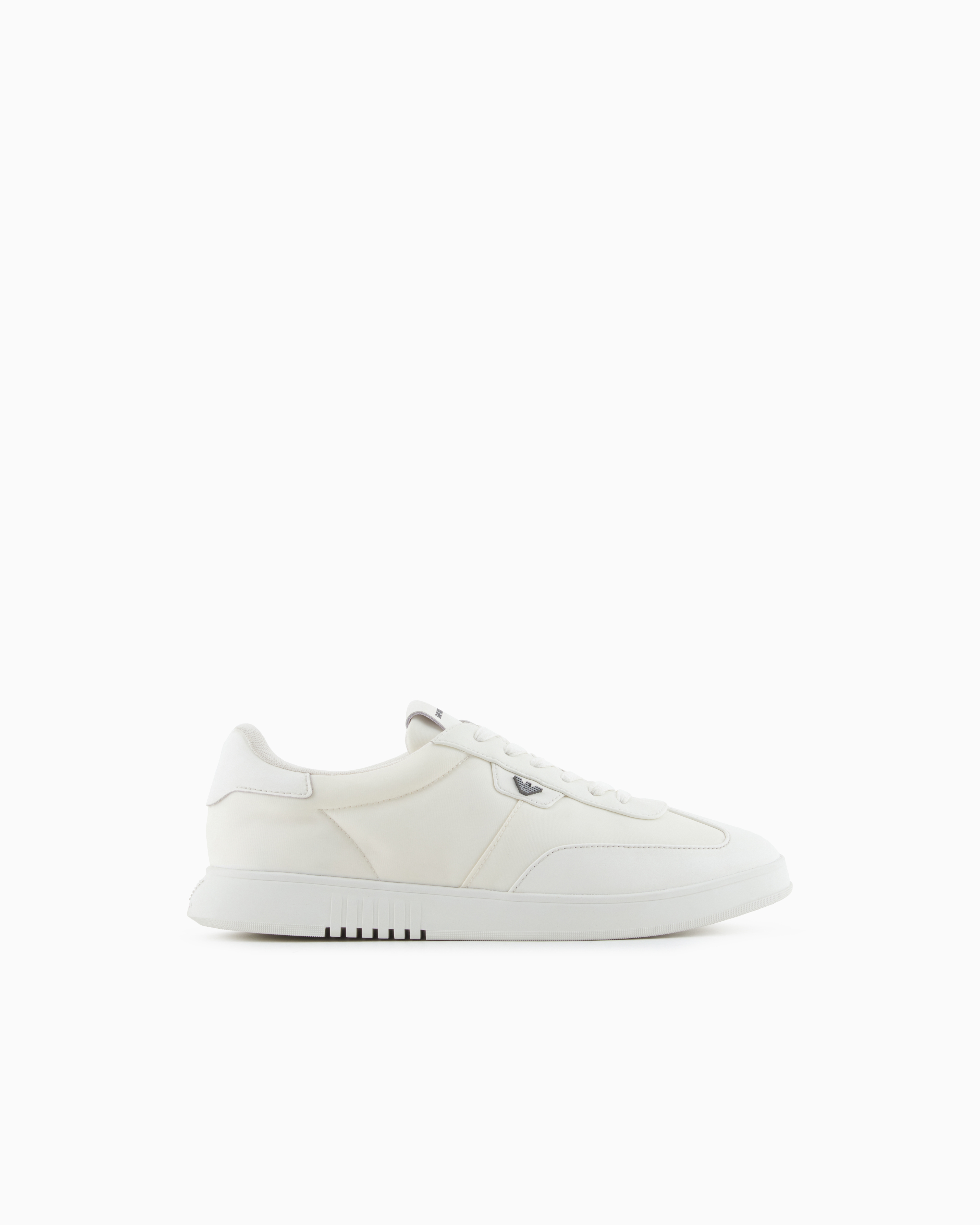 Emporio Armani White Nylon Sneakers With Leather Details