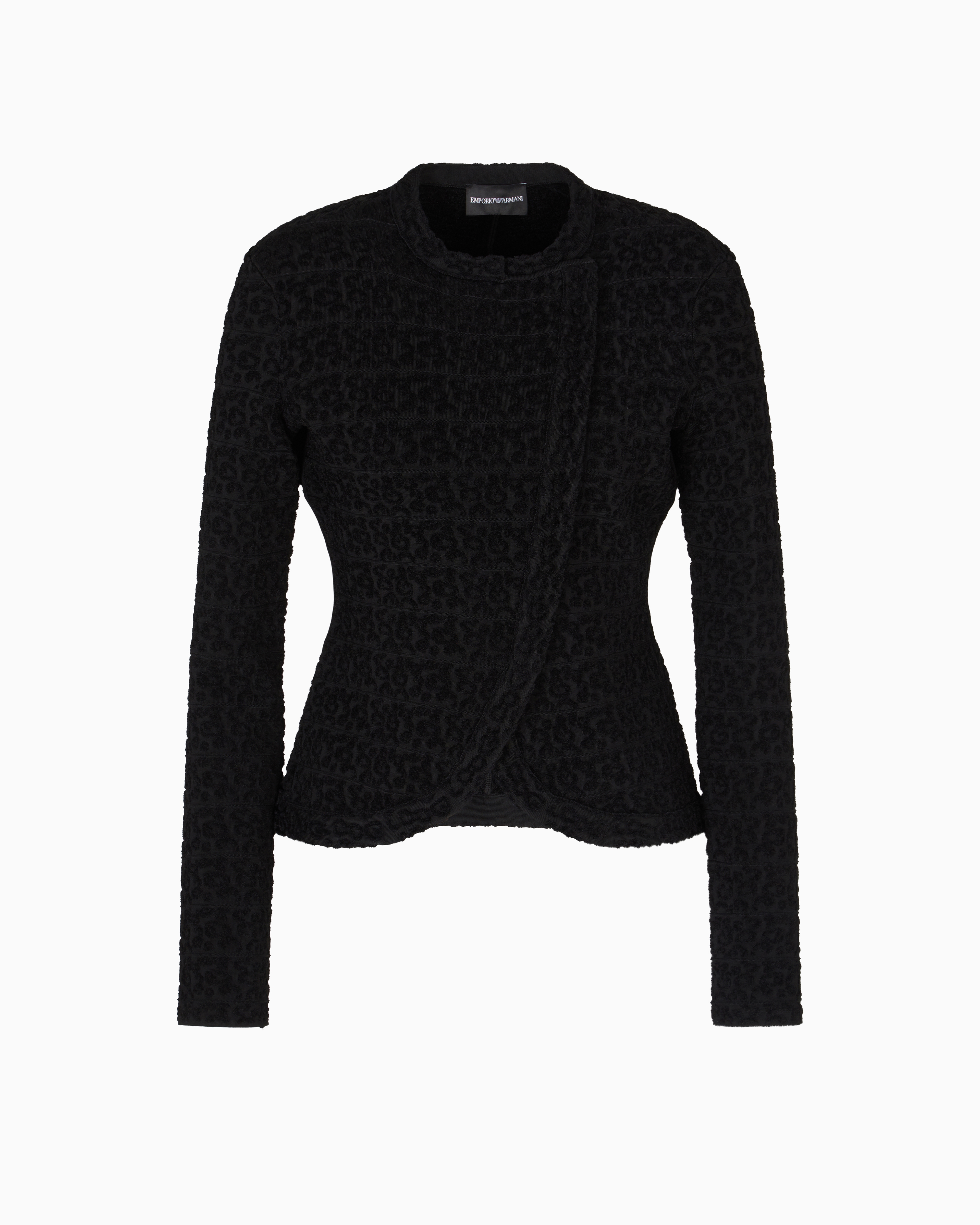 Emporio Armani - Viscose jacquard jacket with abstract motif and off-centre closure, Woman, Black, Size:
