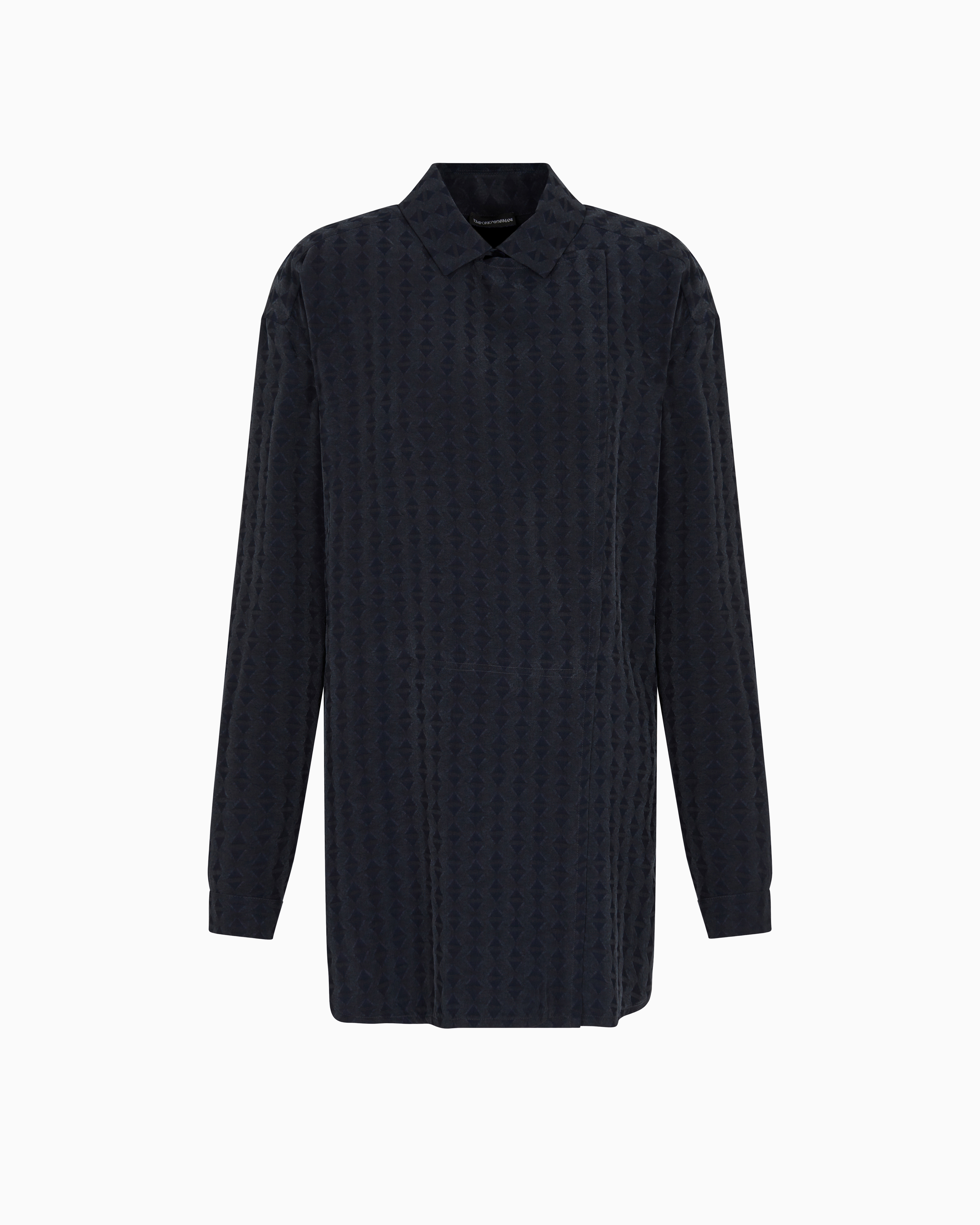 Emporio Armani - ASV jacquard cupro blend oversized shirt with wrap closure, Woman, Blue, Size: 48