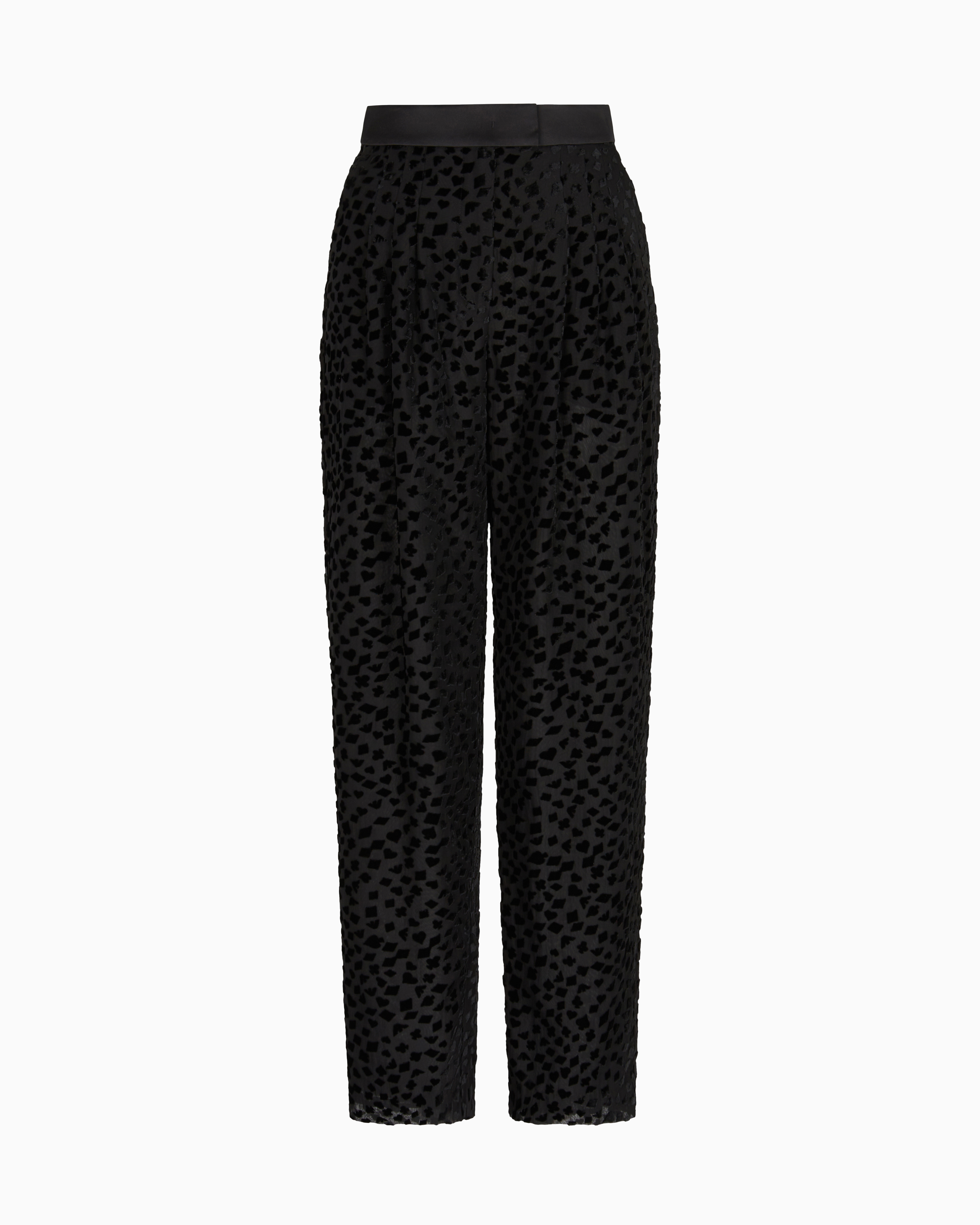 Emporio Armani Women's Black Asv Jeu De Cartes Devoré Tulle Trousers With Pleats