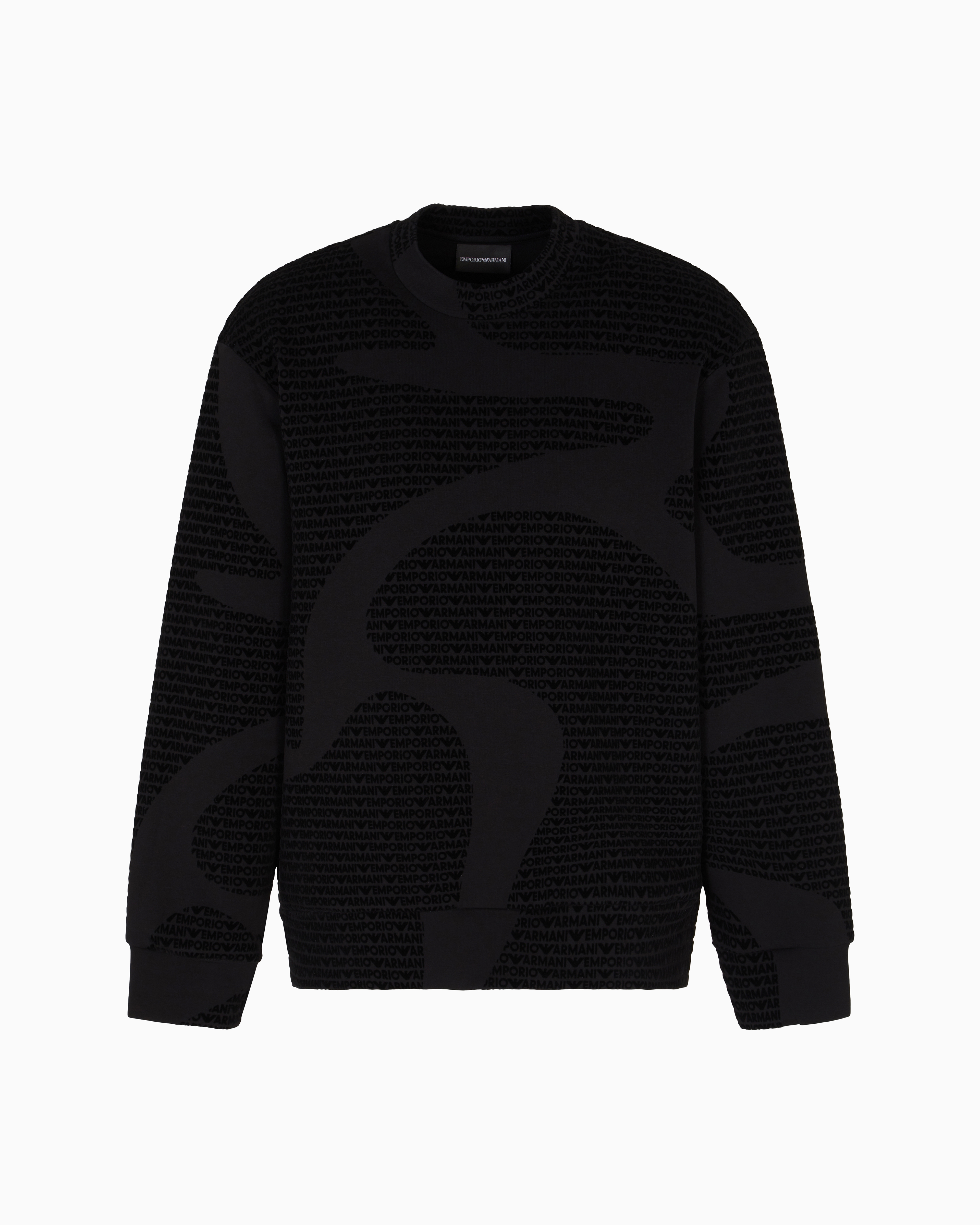 Emporio Armani - ASV Lyocell-blend jersey sweatshirt with all-over flocked logo, Man, Black, Size: