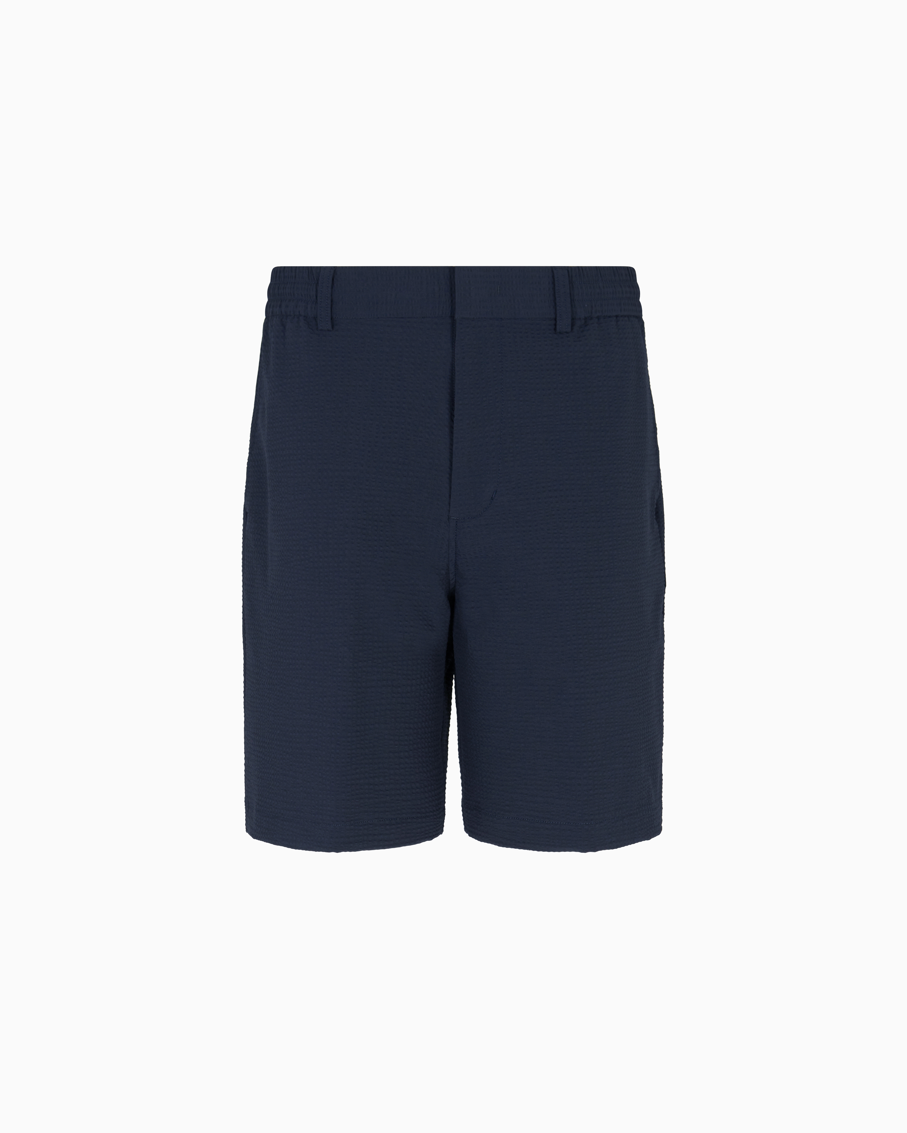 Emporio Armani - Seersucker nylon chino-style Bermuda shorts, Man, Navy Blue, Size:
