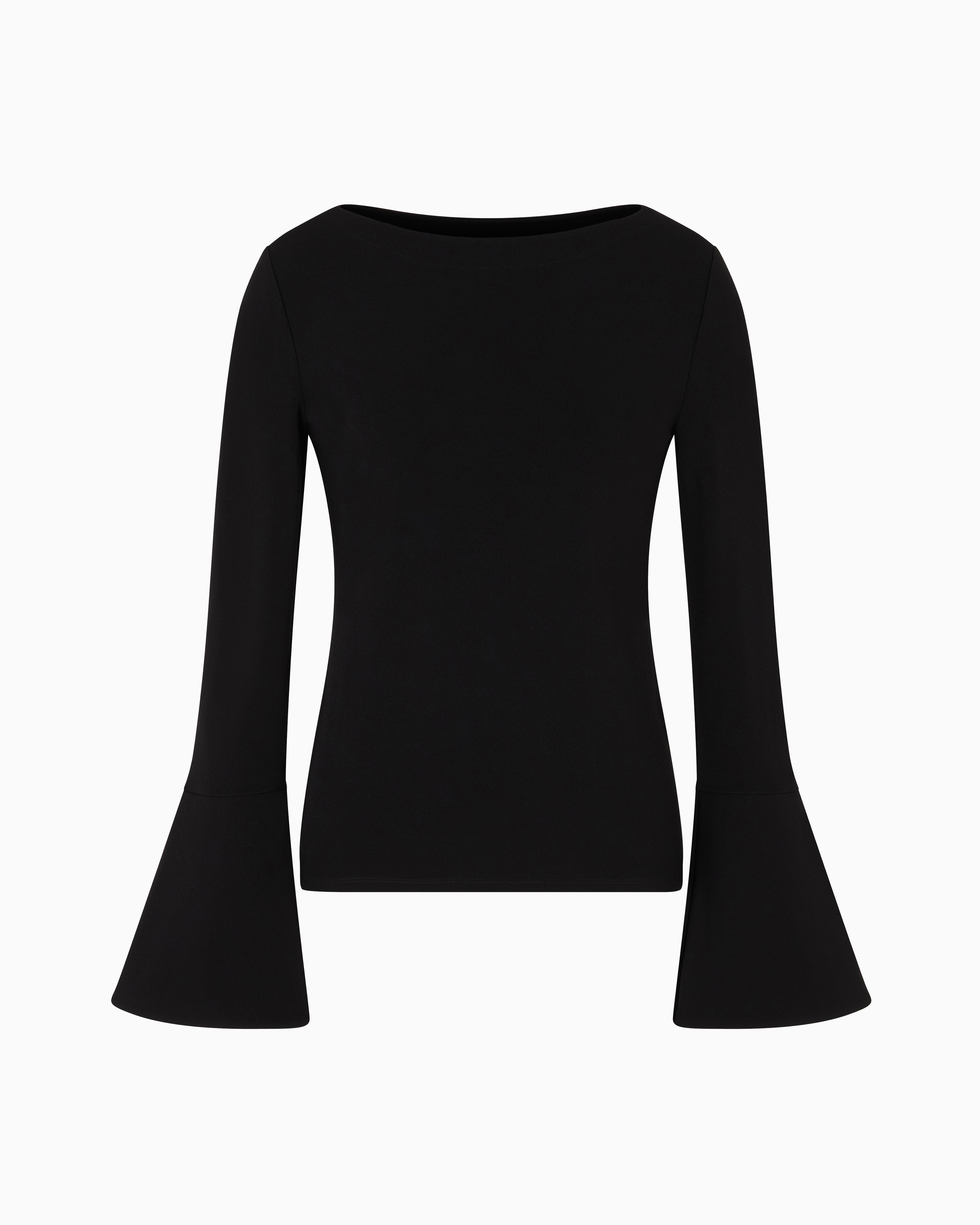 Emporio Armani - Crêpe jersey top with padded sleeves, Woman, Black, Size: