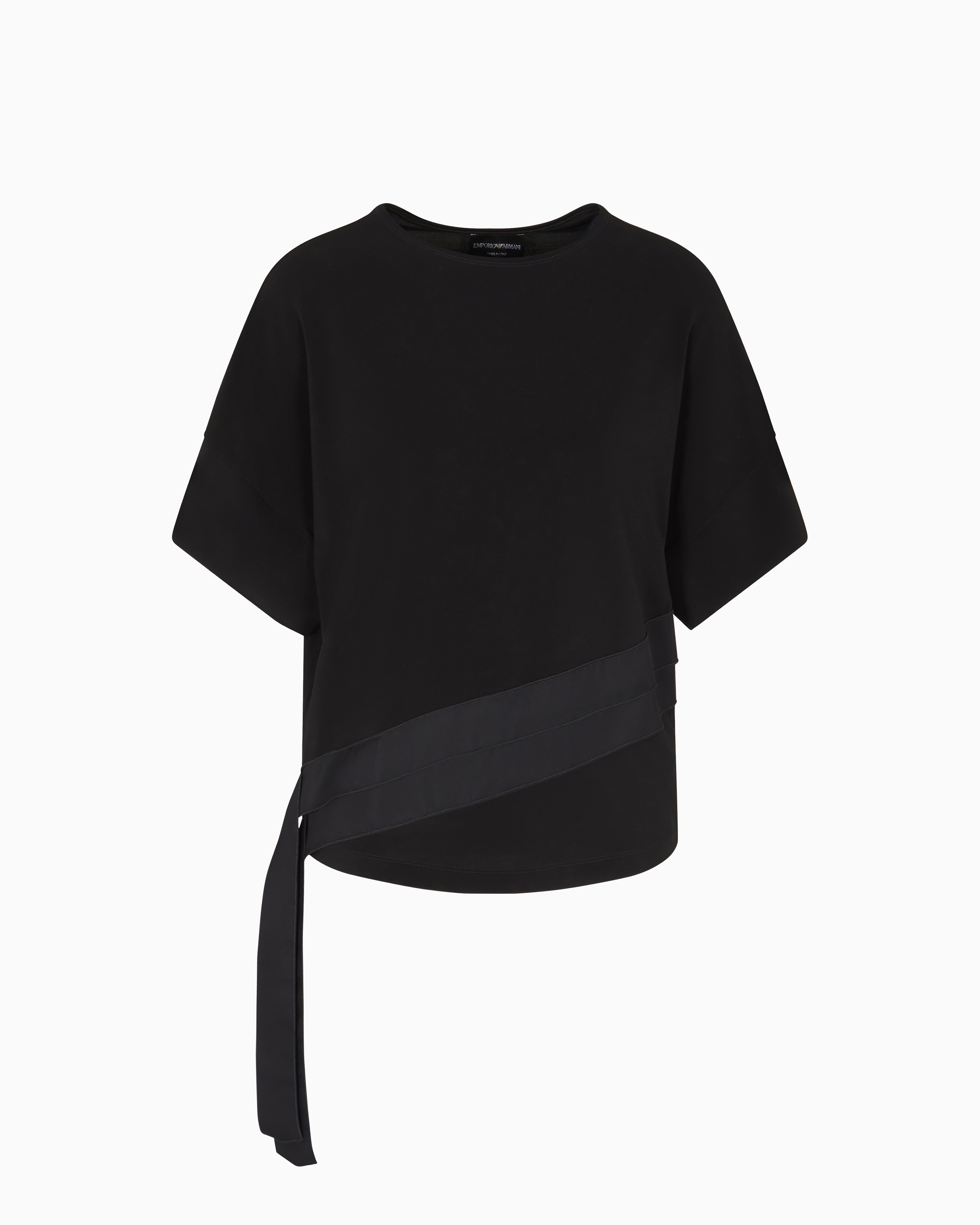 Emporio Armani - Polygon capsule collection T-shirt with stretch viscose jersey ribbons, Woman, Black, Size: