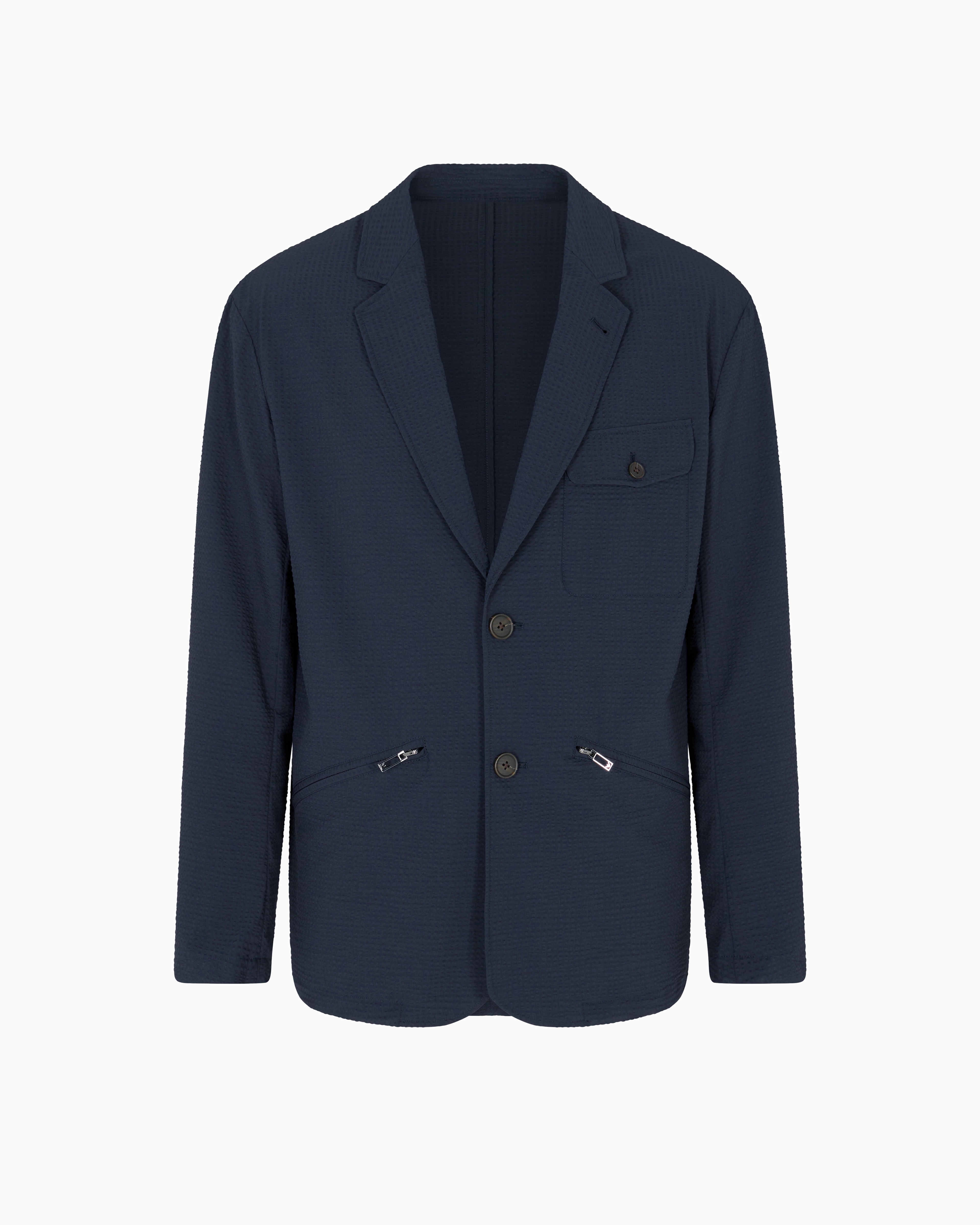Emporio Armani - Single-breasted nylon seersucker blazer, Man, Navy Blue, Size: