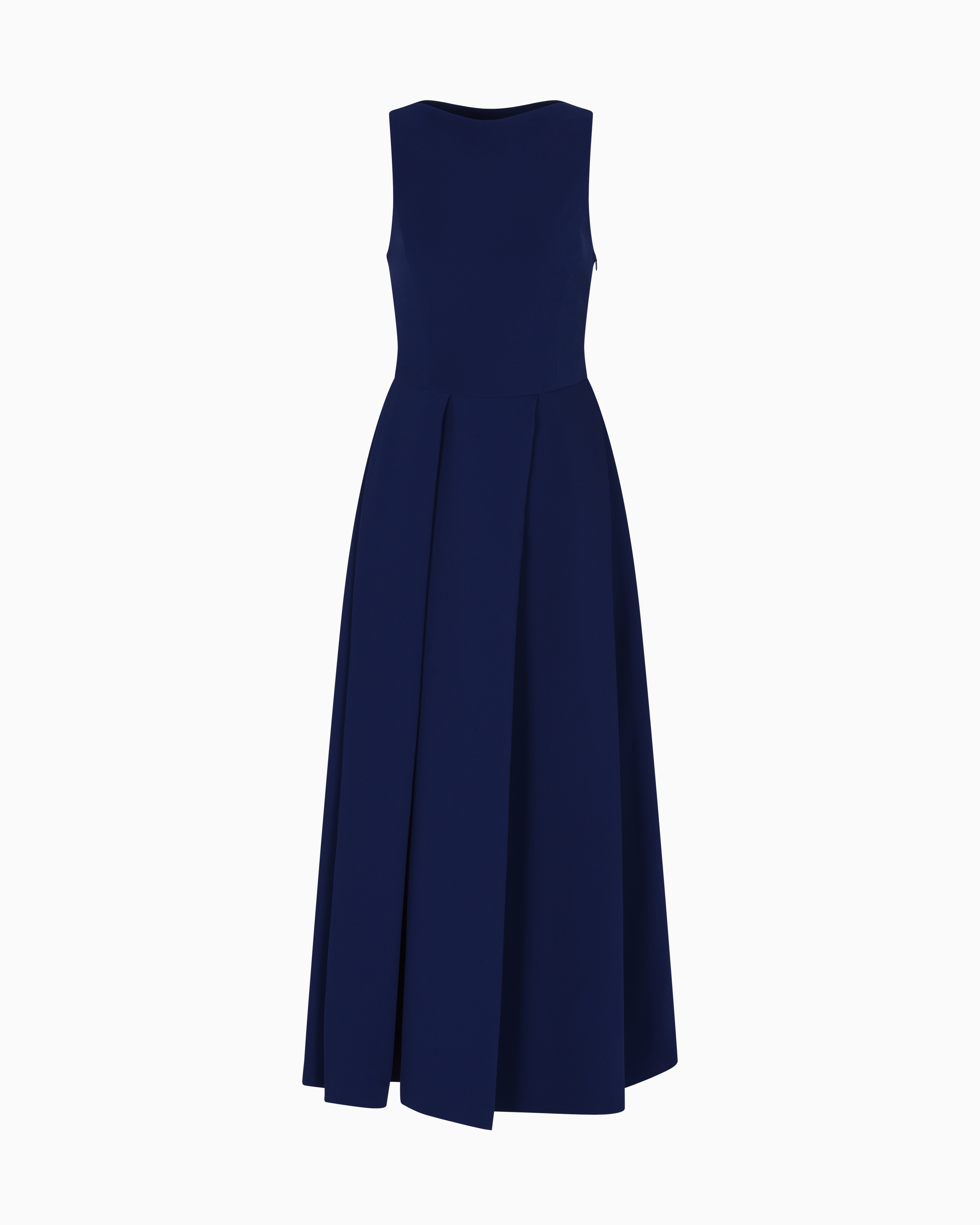 Emporio Armani - Technical cady sleeveless dress with pleats, Woman, Blue, Size: