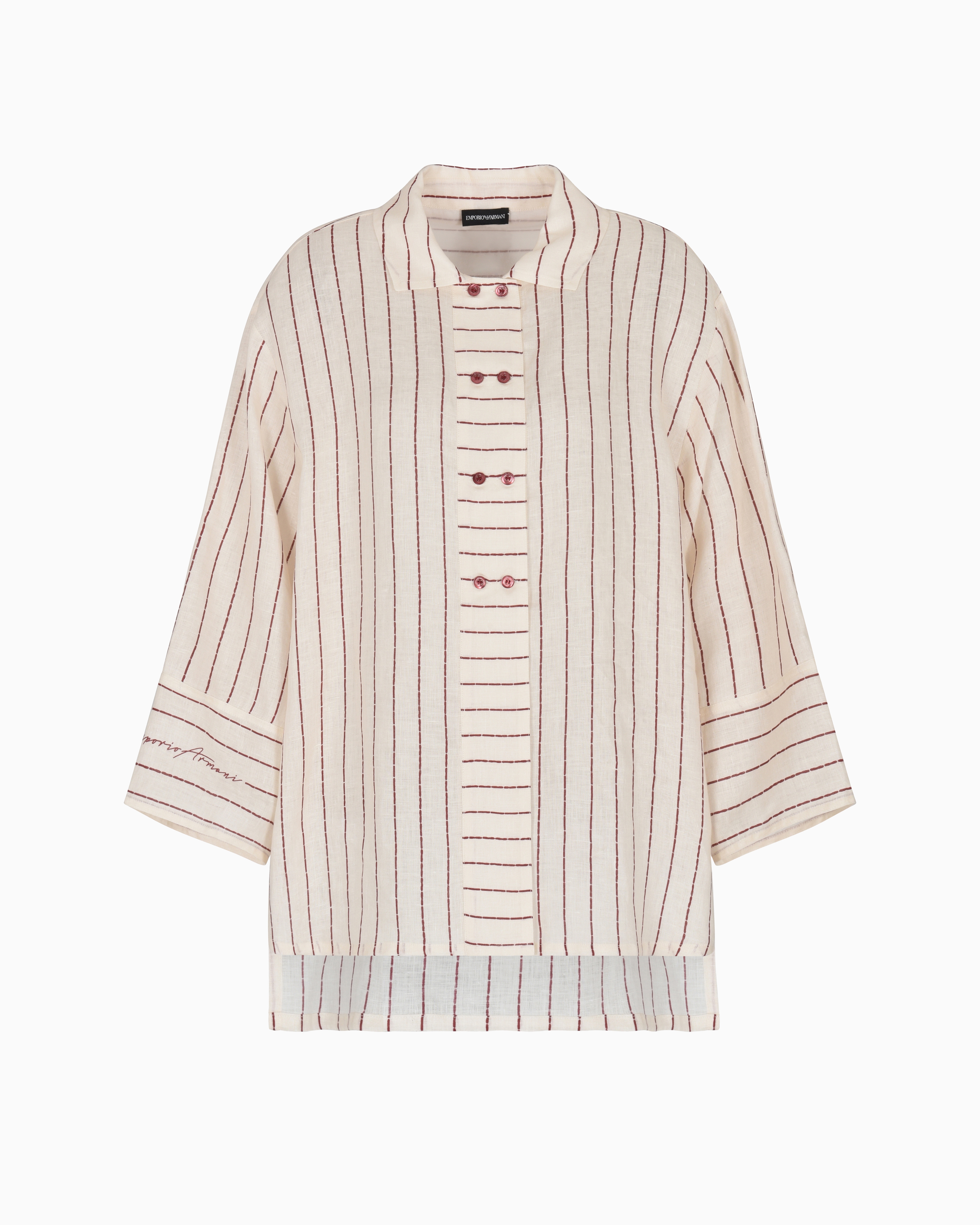Emporio Armani - Resort capsule collection pinstripe-print linen shirt, Woman, White, Size: