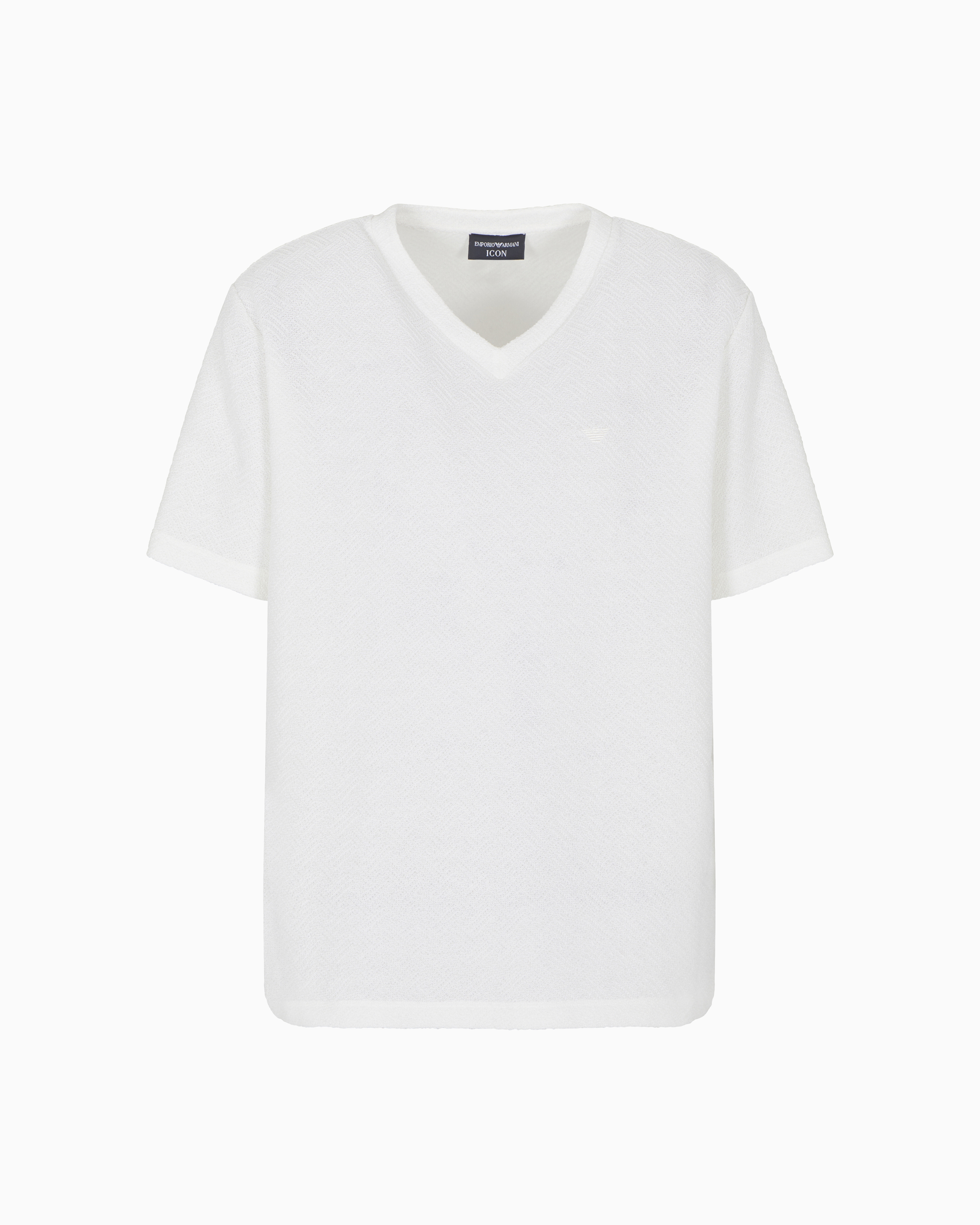 Emporio Armani - Icon yarn-dyed jacquard jersey V-neck T-shirt, Man, White, Size: