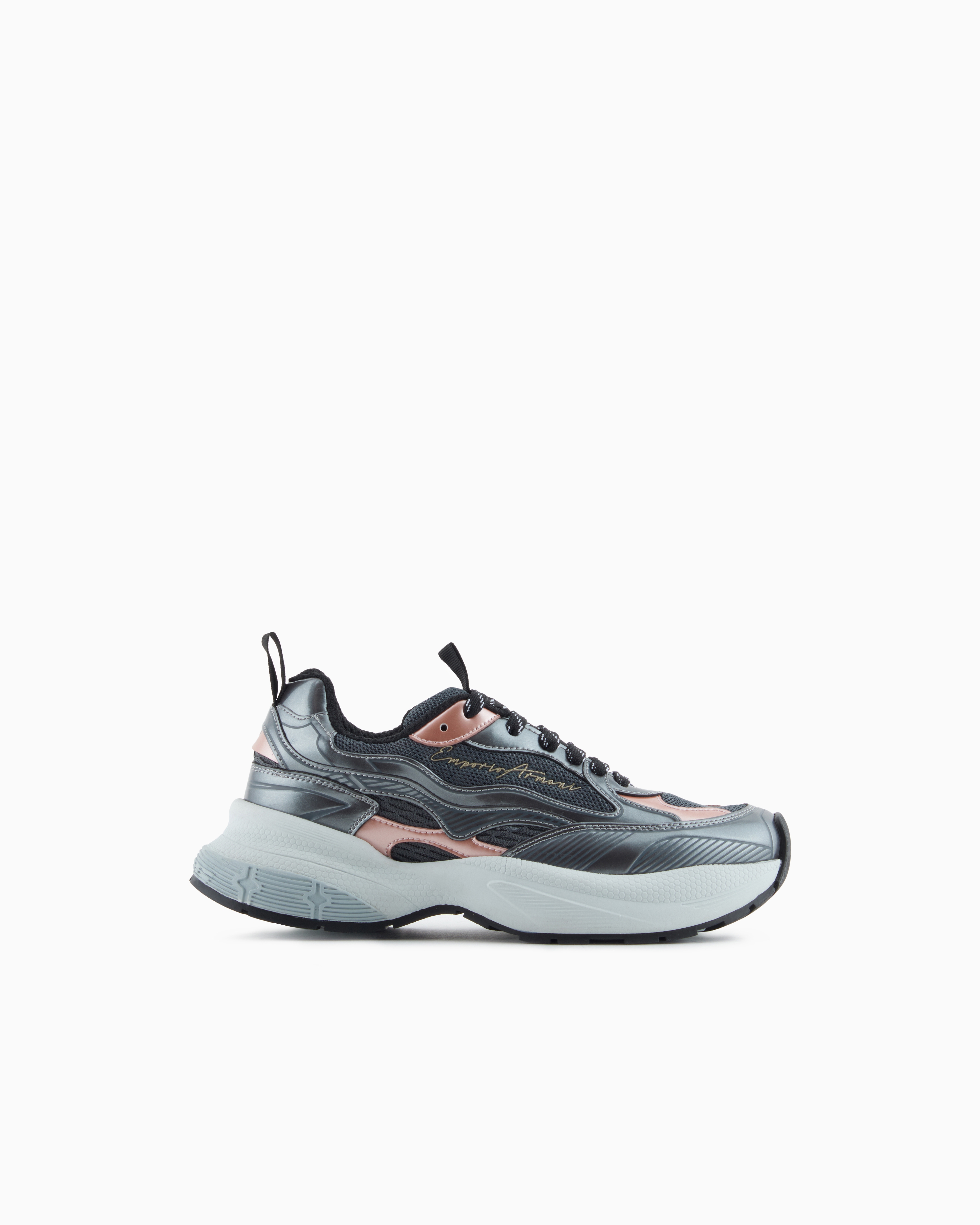 Emporio Armani Sneakers En Mesh Avec Détails Laminés Et Logo Signature In White