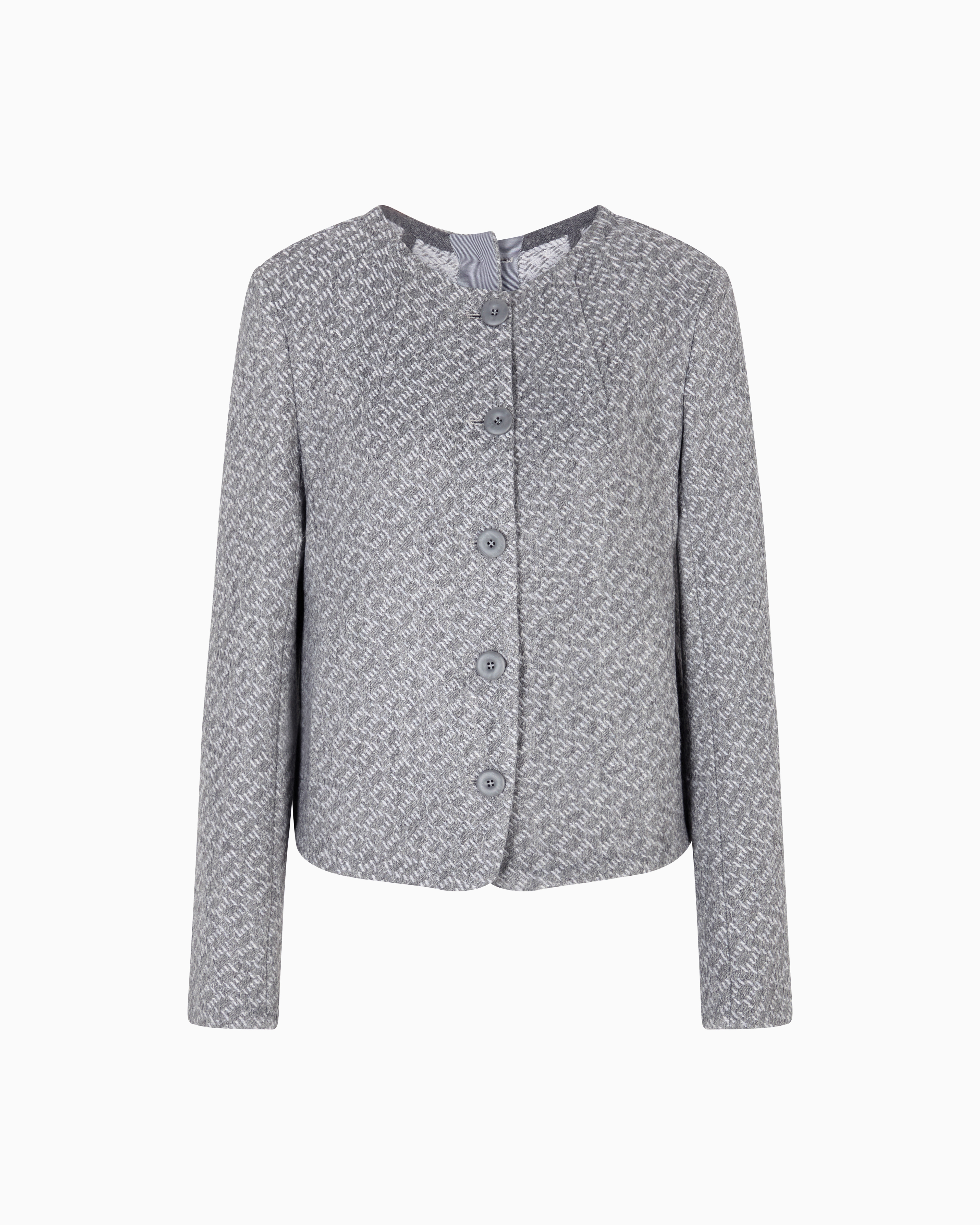 Emporio Armani - Icon tricot-effect jacquard knit jacket, Woman, Grey, Size: