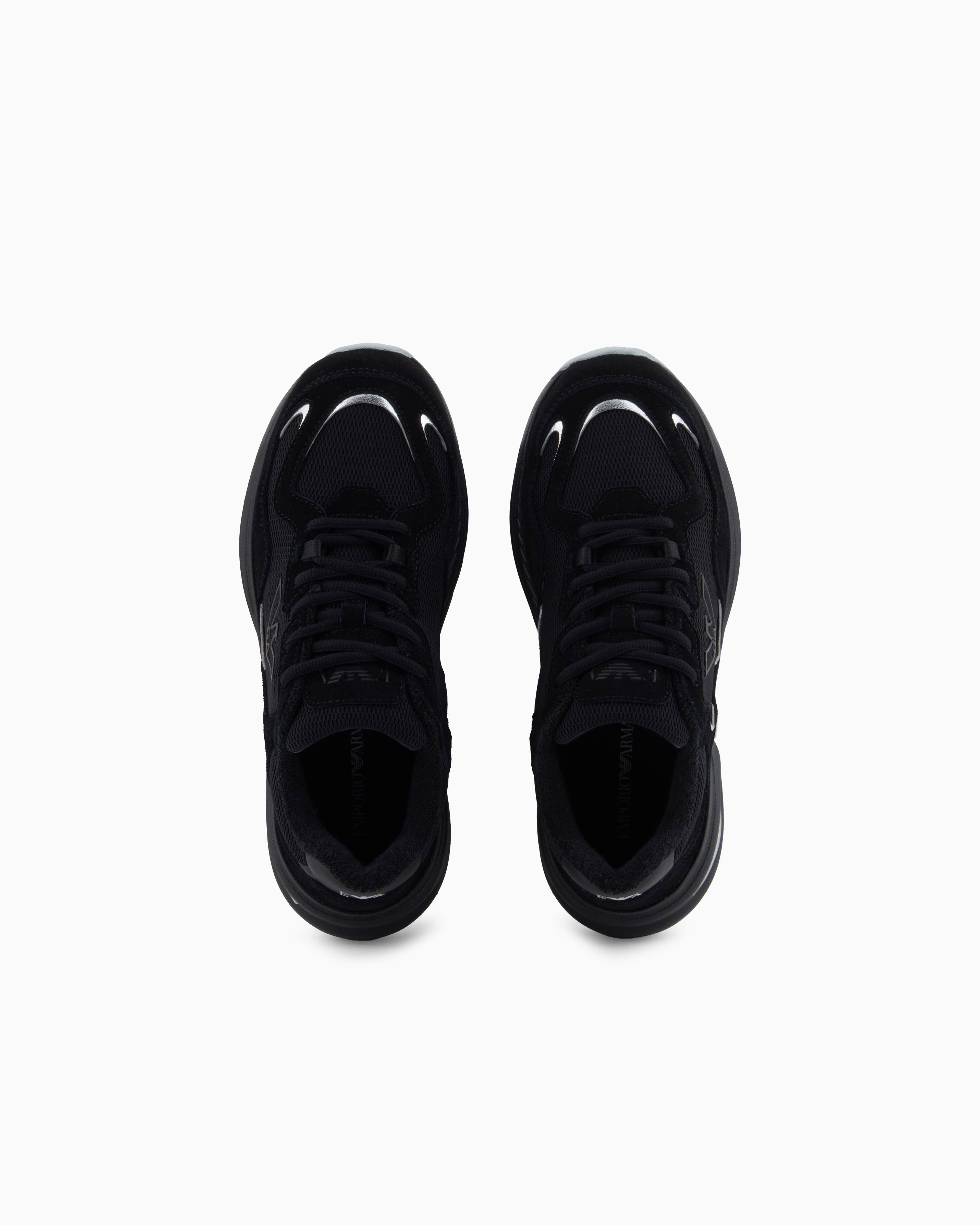 Emporio Armani - Mesh sneakers with suede details and an eagle logo, Woman, Black, Size: