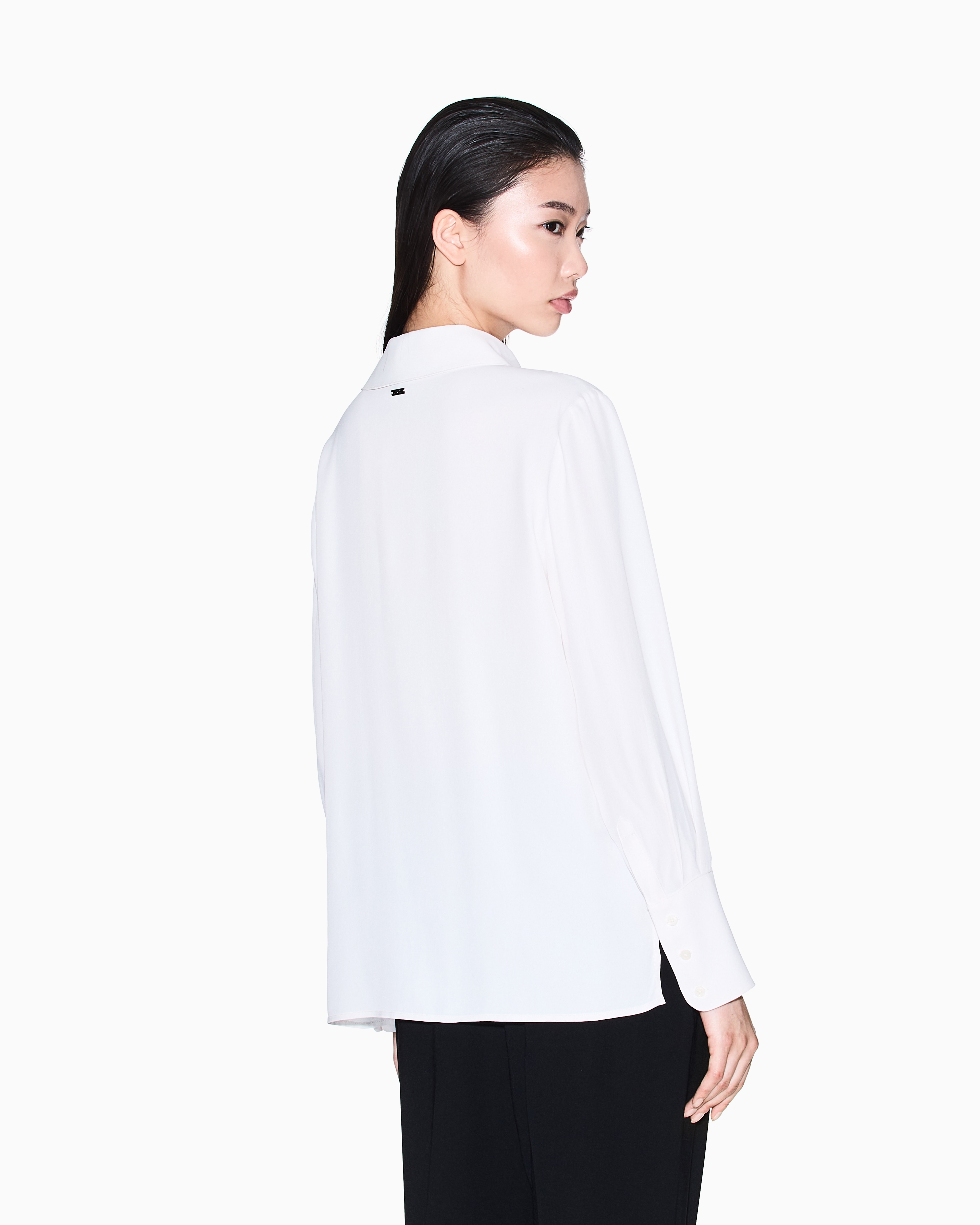 Armani Exchange - Crepe shirt with asymmetric collar, Woman, White, Size: