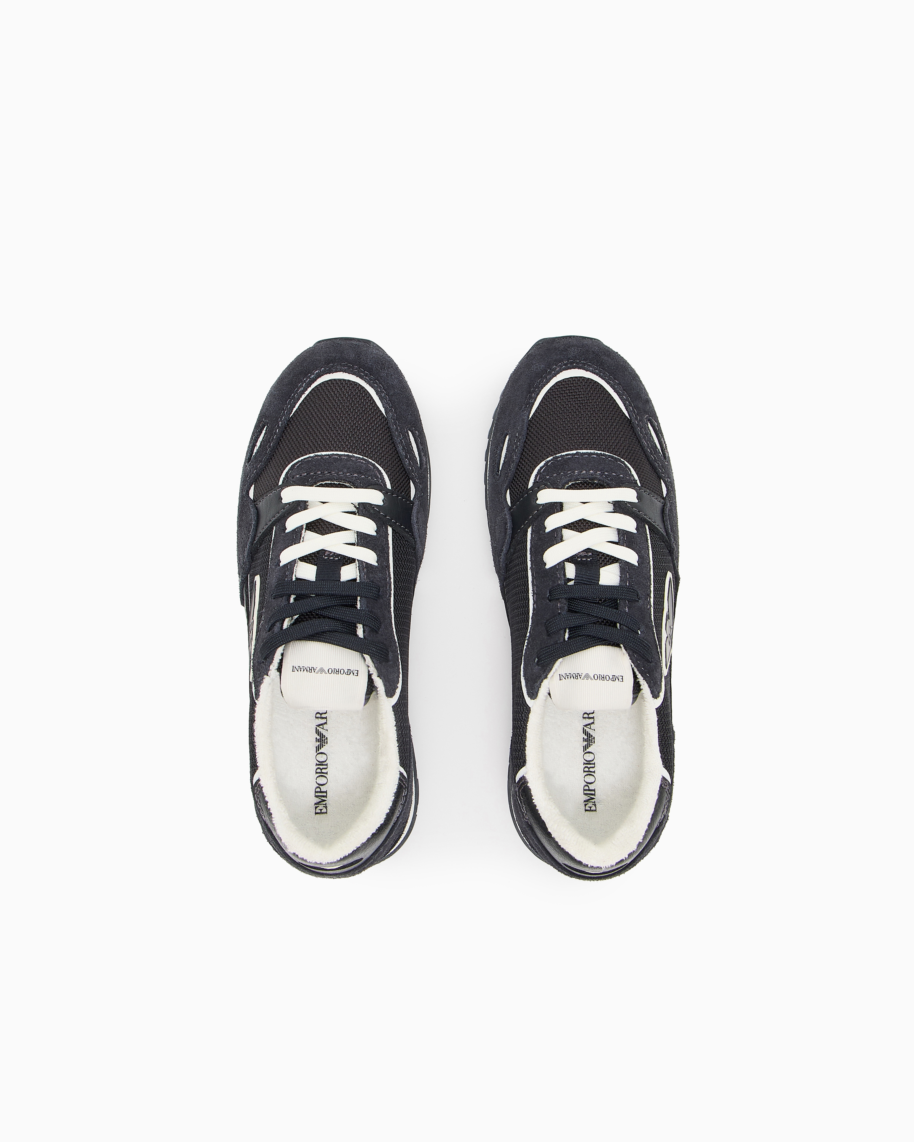 Emporio Armani - Mesh sneakers with suede details and eagle patch, Boy, Navy Blue, Size: