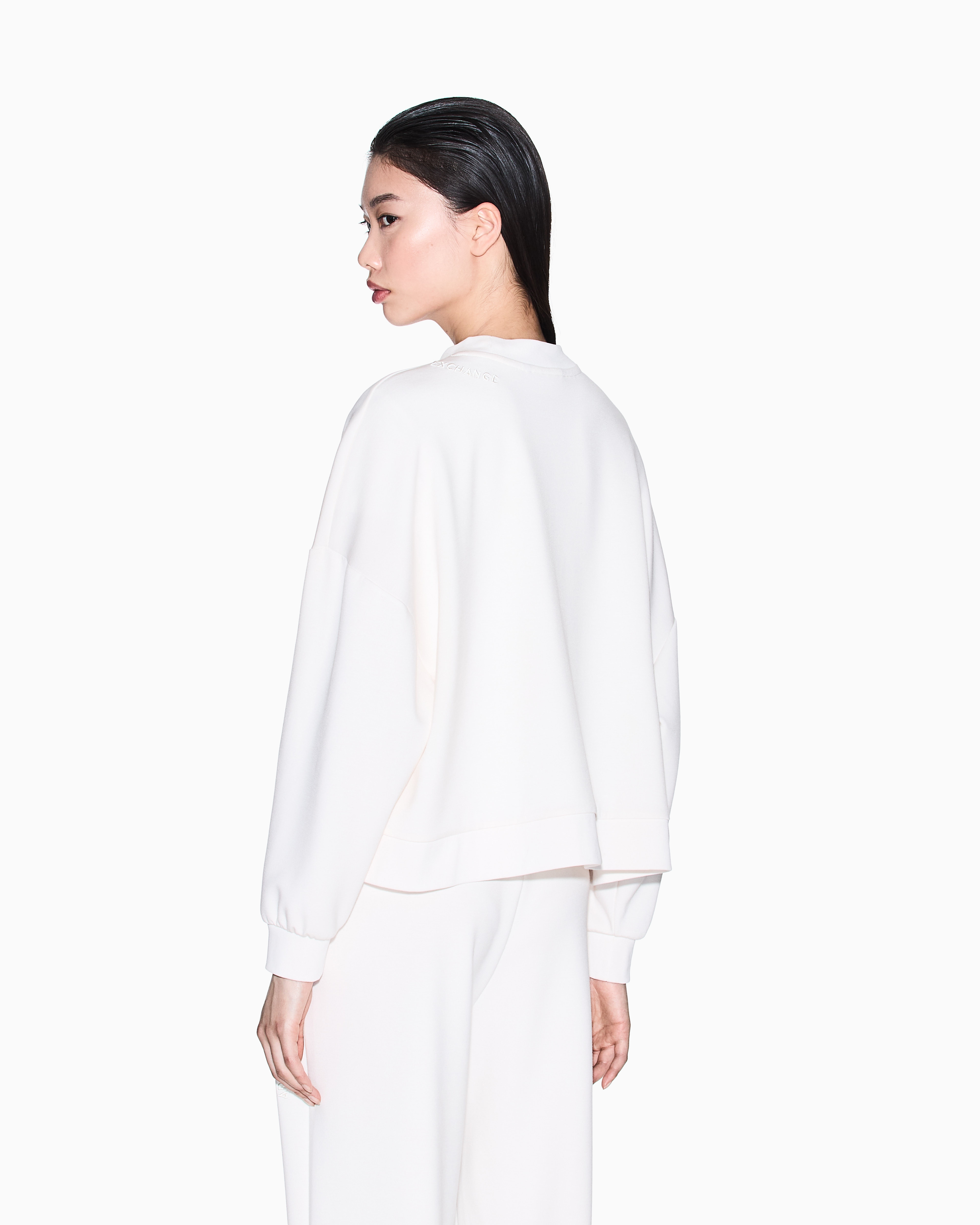 Armani Exchange - Cropped Crewneck Sweatshirt, Woman, White, Size: