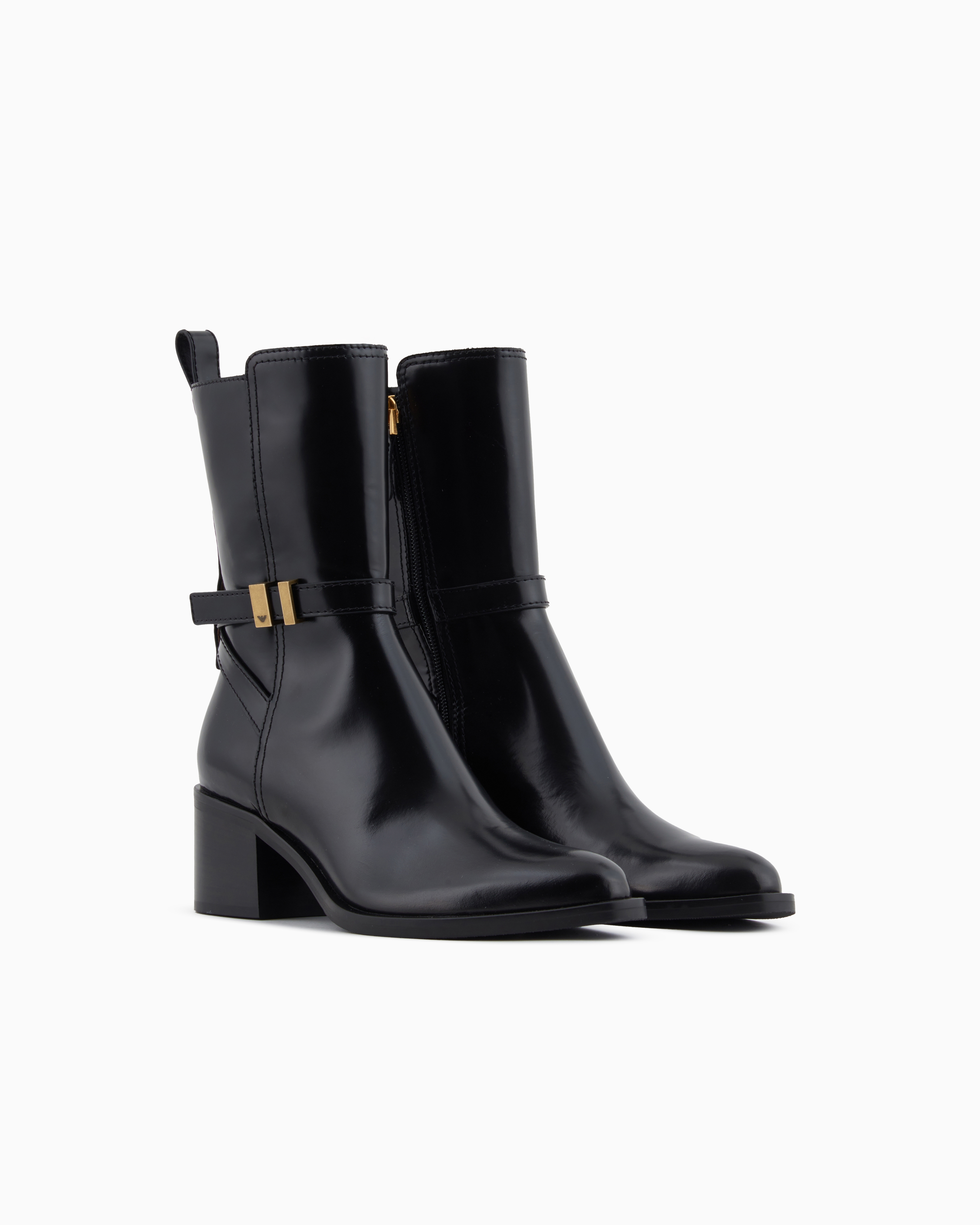 Emporio Armani Bottines En Cuir Brossé Avec Bride In Black